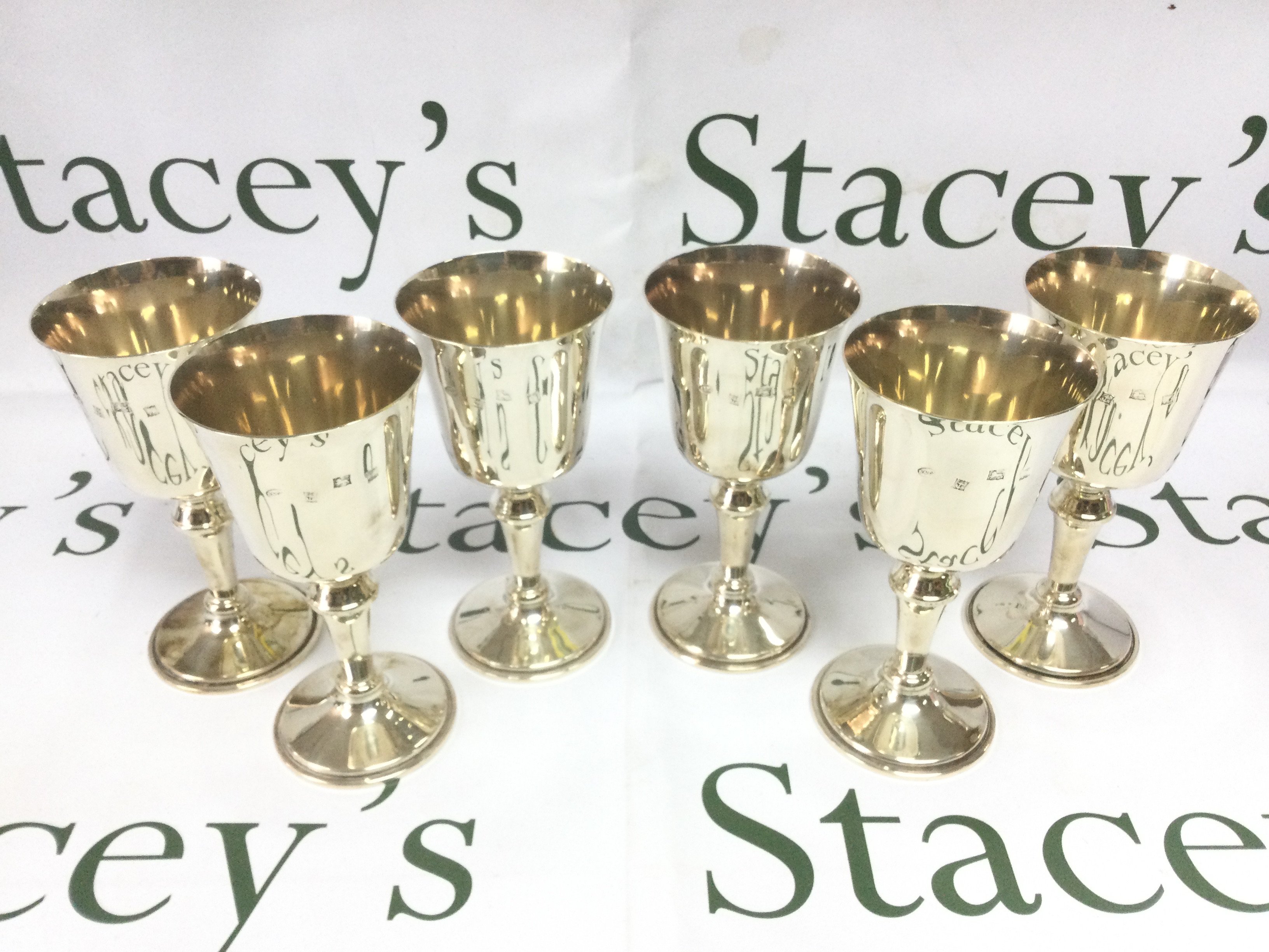 Six silver goblets, Birmingham hallmarks. Shipping category B.