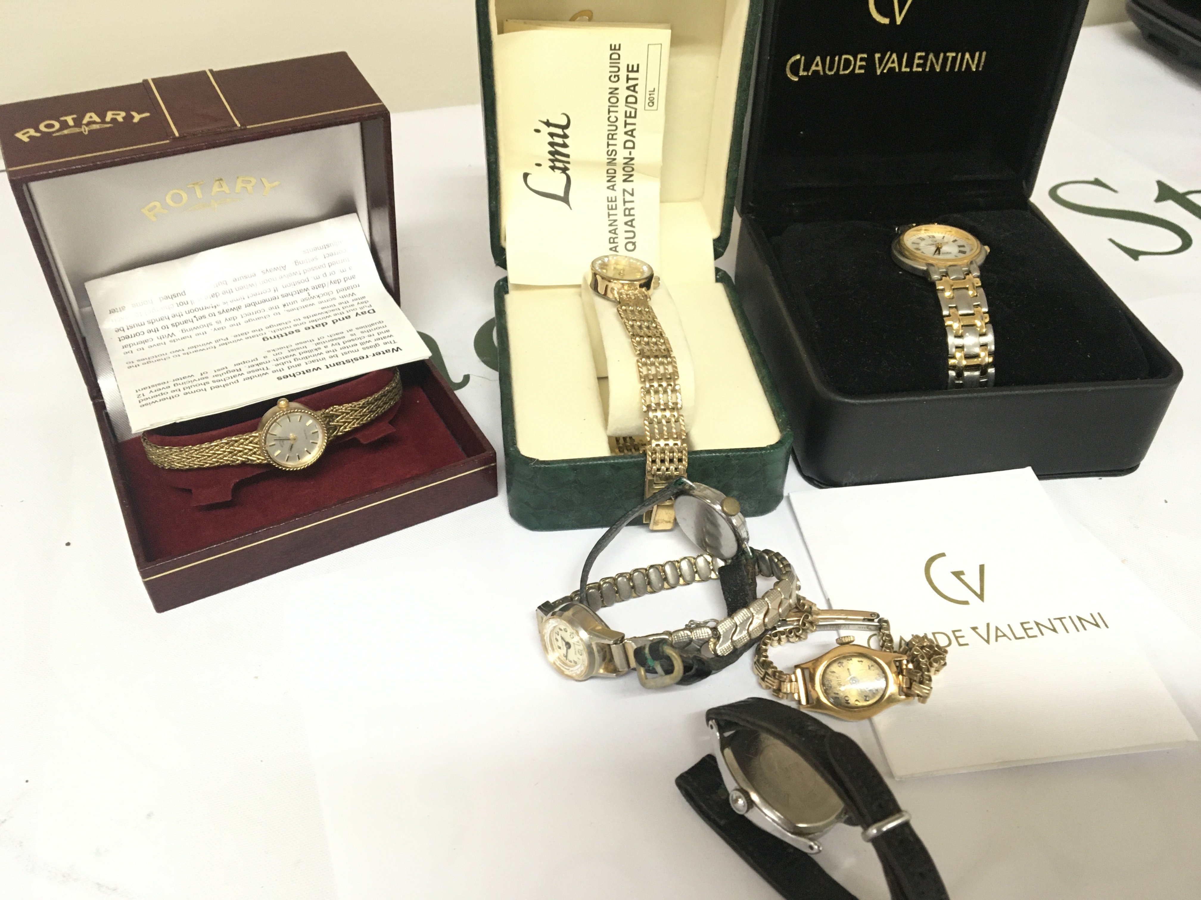 A collection of ladies watches Rotary Claude Valentini and others.