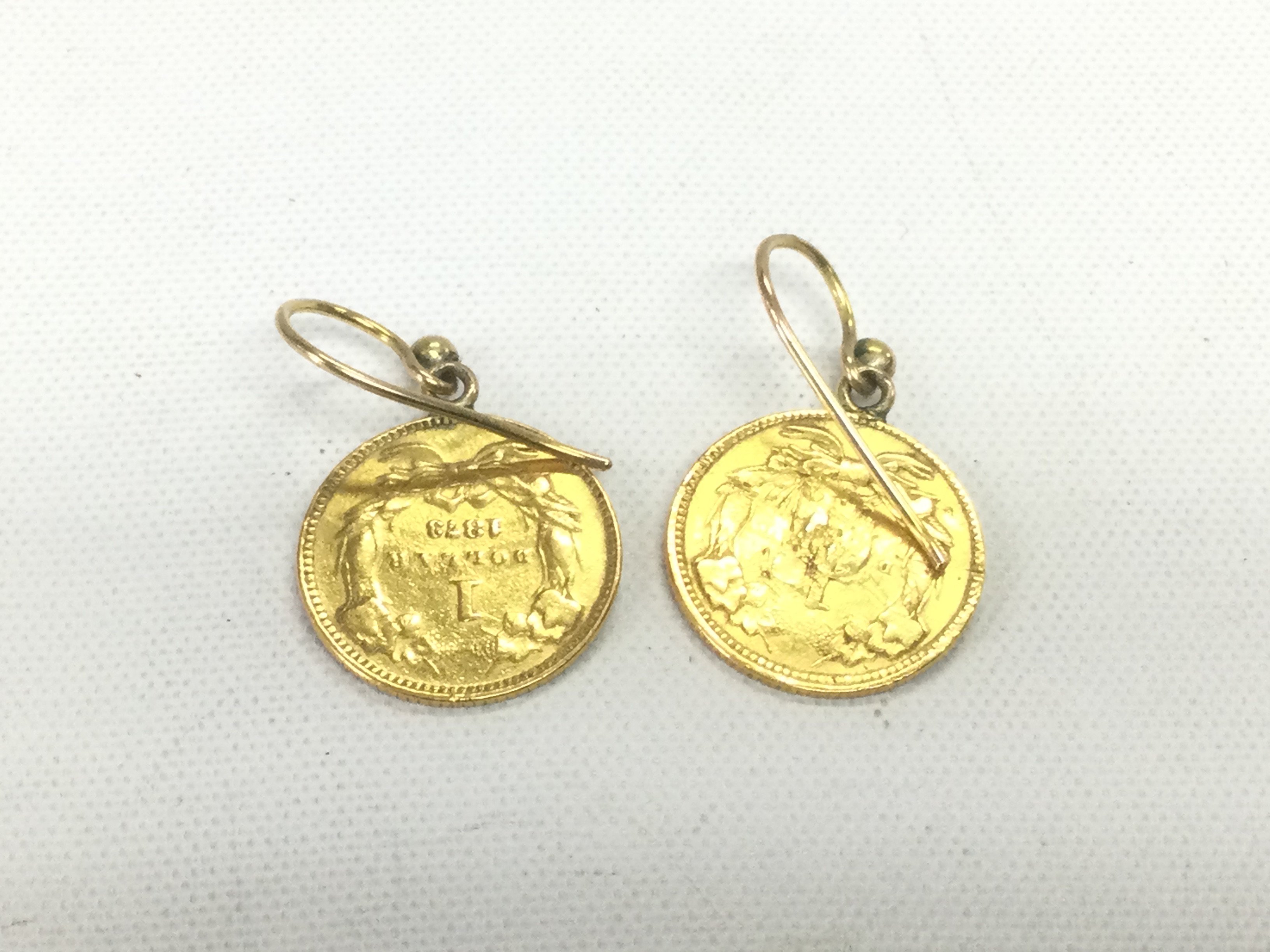 Two gold coin earrings, approx 3.8g. Shipping category A.
