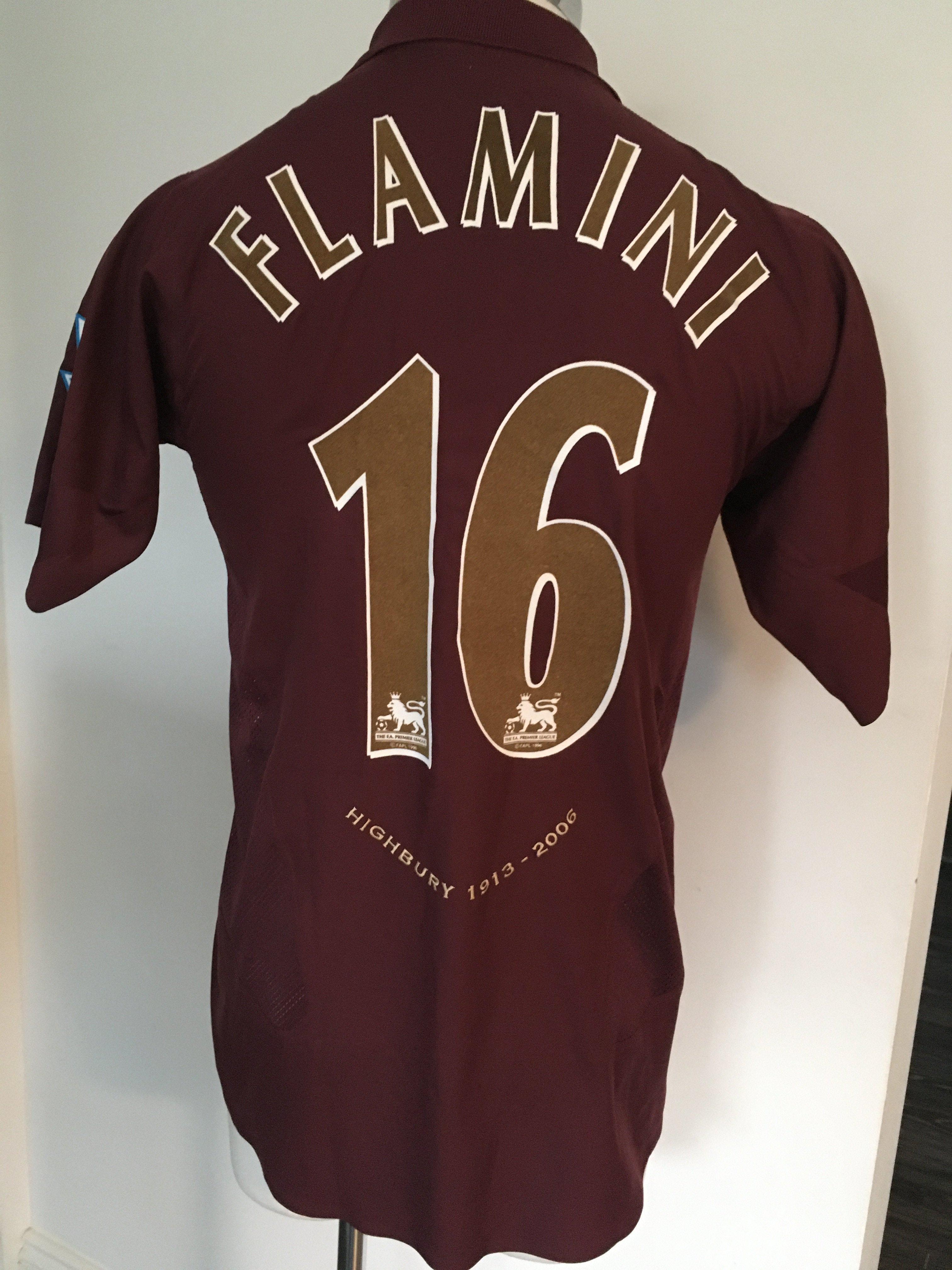 2005 - 2006 Flamini Arsenal Match Worn Football Shirt: Redcurrant Short sleeve number 16 with Flamini to rear. Premier League badging to arms. Hard to obtain shirt from the last season at Highbury.