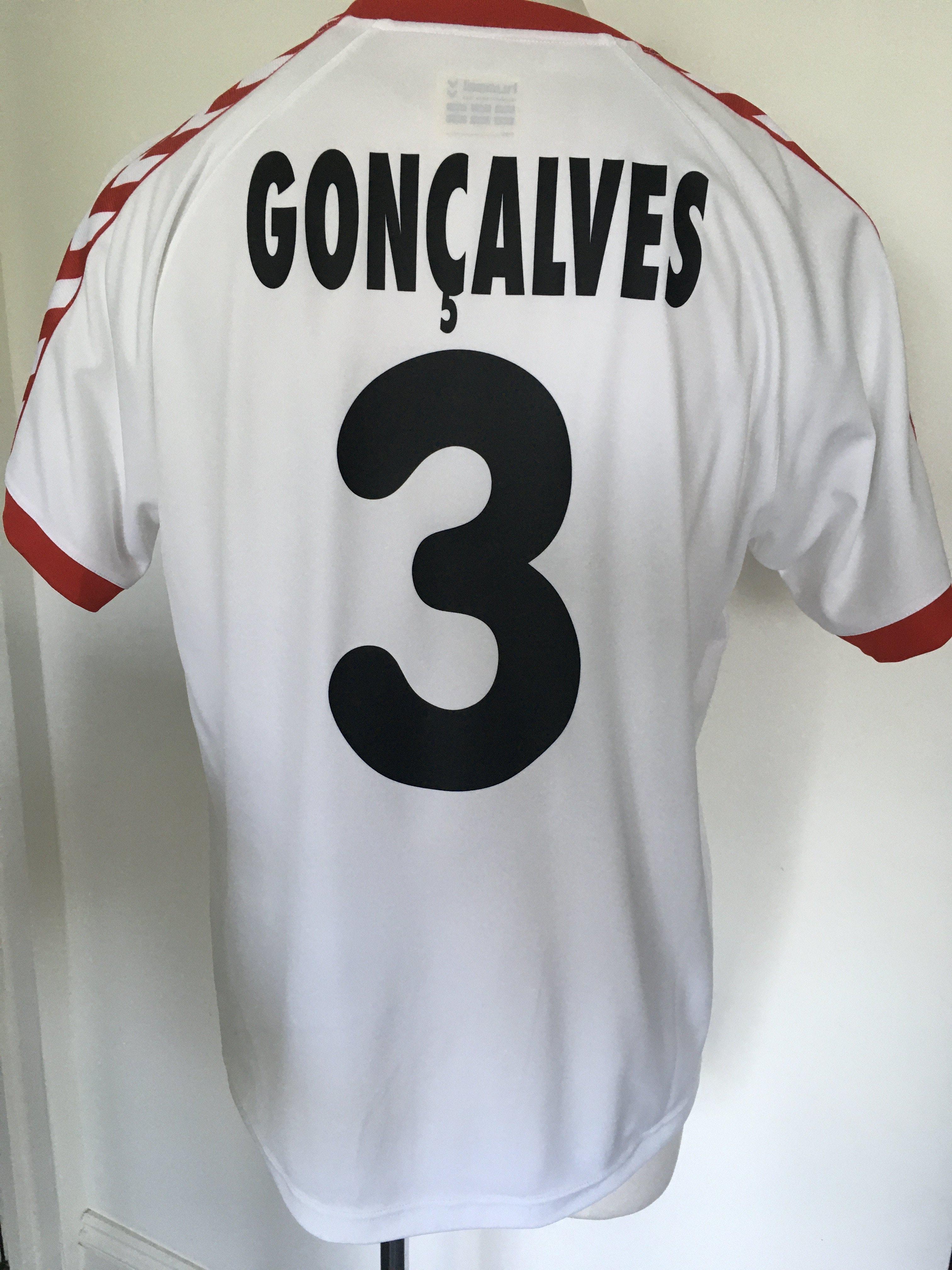 2005 - 2006 FC Thun Match Worn Champions League Football Shirt: White short sleeve Champions League shirt with number 3 Goncalves to rear. Champions League badge to right arm. Worn away to Arsenal.