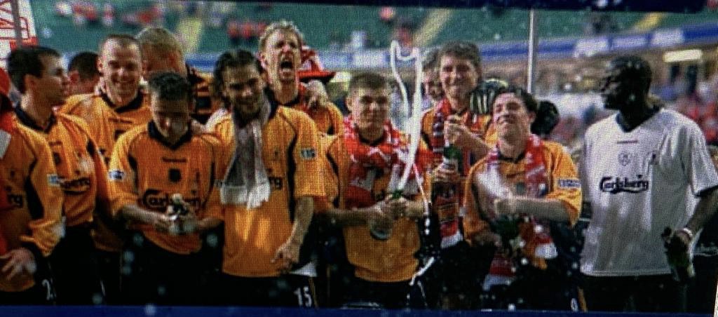 2001 Liverpool FA Cup Final Warm Up Football Shirt: This was supplied to Michael Owen who has signed the shirt. This white short sleeve shirt was used for the warm up. Michael of course scored two late goals to win it. No name number or AXA arm patches applied.