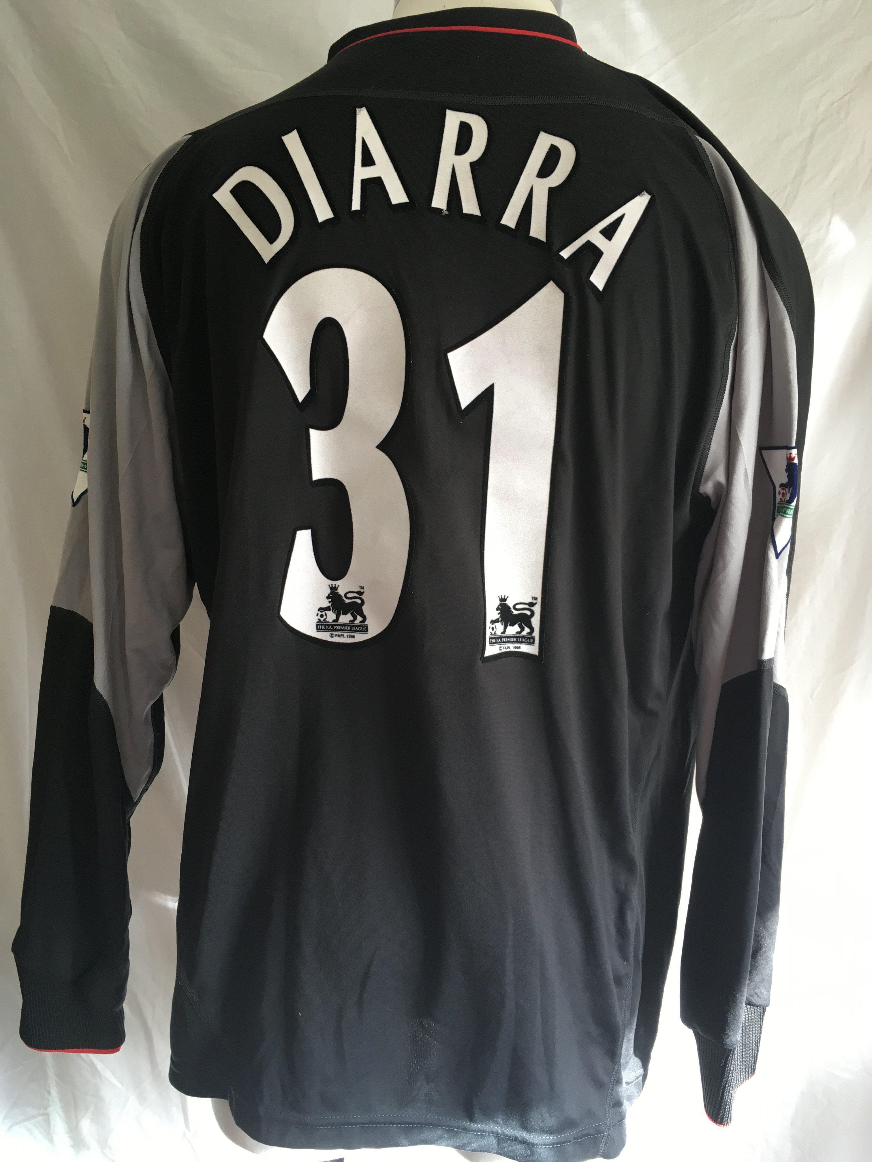 Diarra 2002/2003 Match Issued Football Shirt: Away black shirt with number 31 Diarra to rear and Premier League badging to long sleeves. He never managed a competitive match for Liverpool after being given a 5 year contract by them.