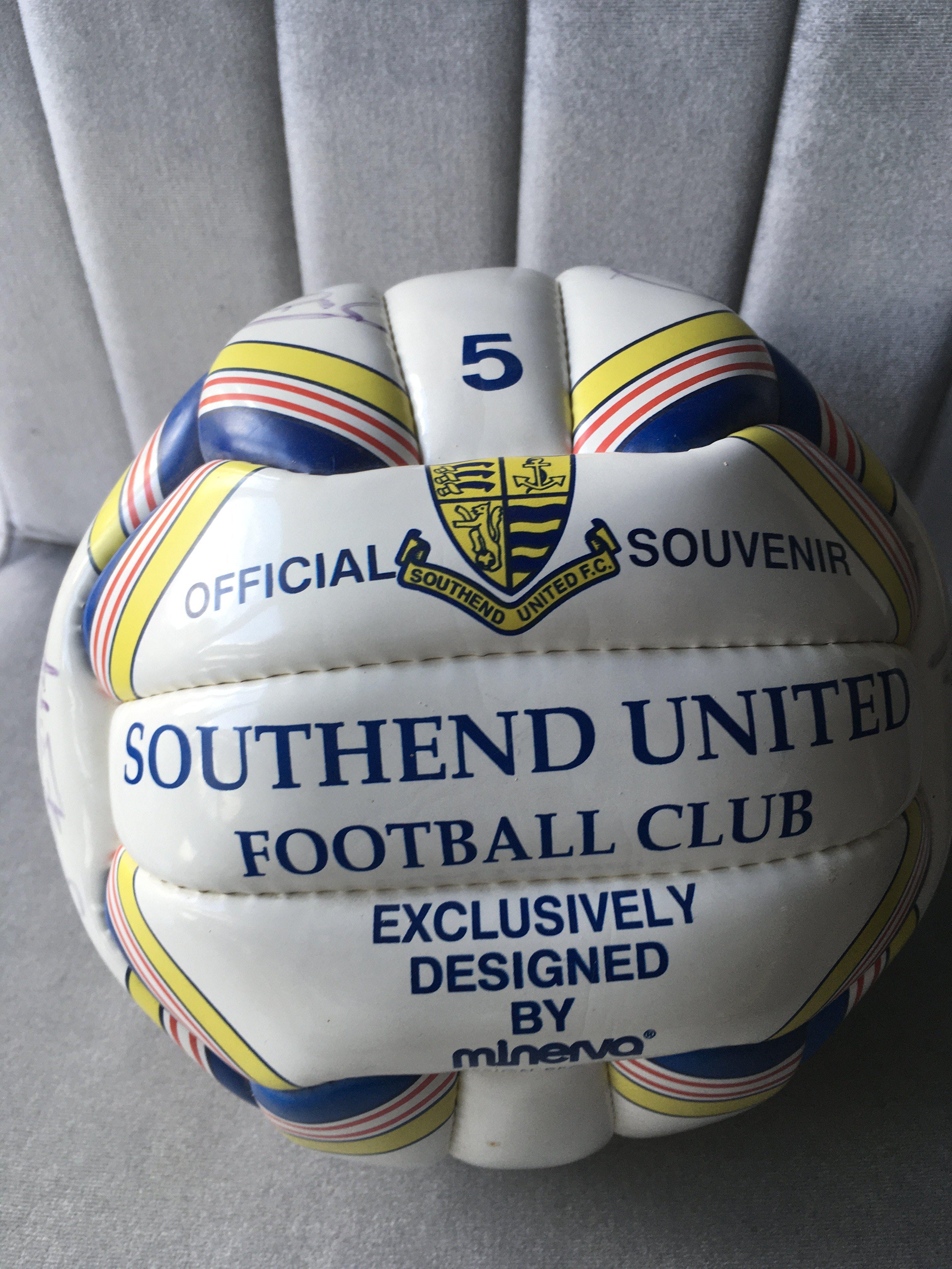 Southend United Signed Football: Official Southend Minerva football, hand signed in marker pen by Andy Rammell, Simon Royce and a further 8 of the team from 1997. Instructions to sell.