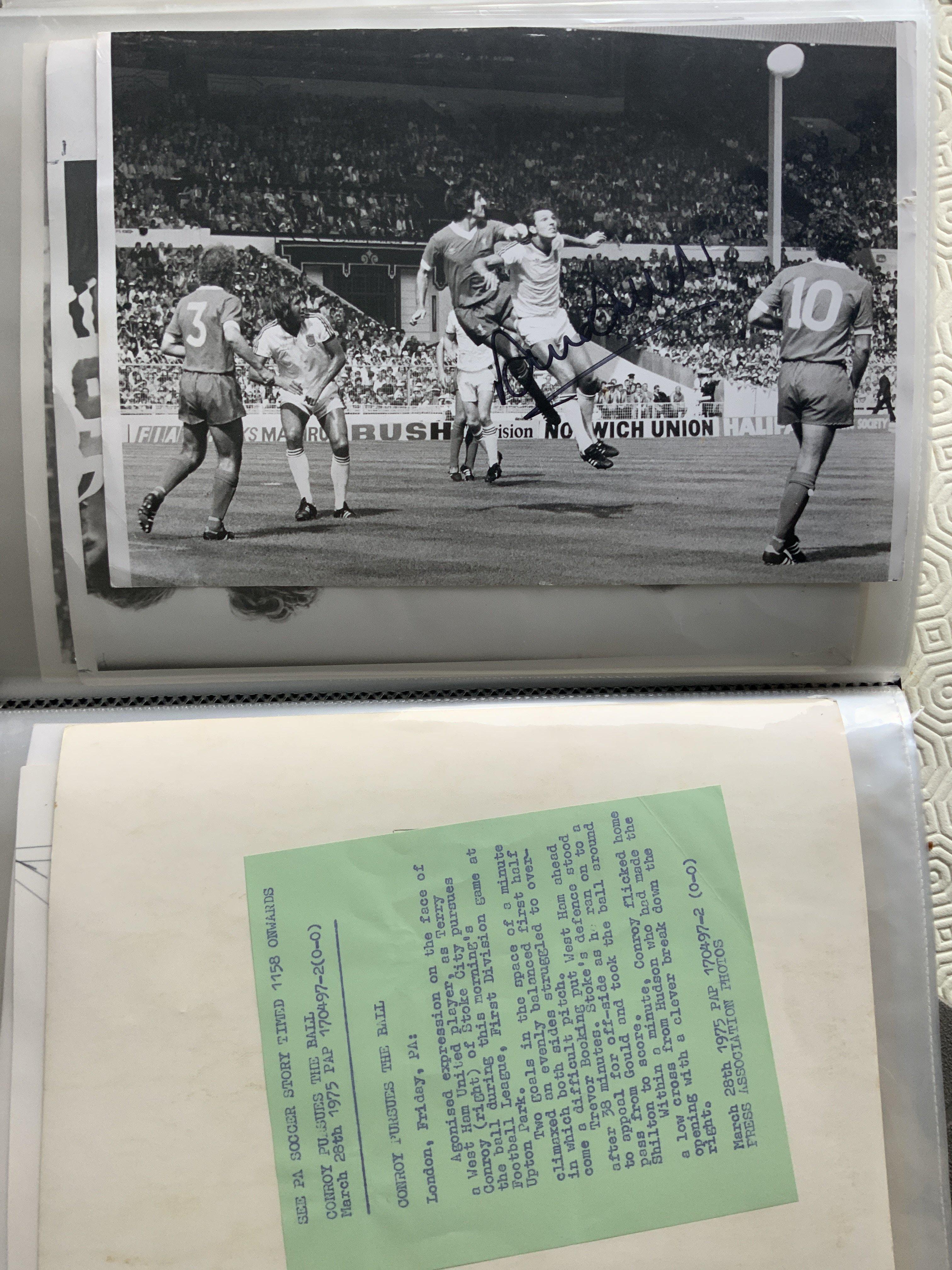 West Ham Football Press Photos: Black and white in various sizes mainly having a press stamp and often annotations to rear. Lots from 1970 but some earlier and later with a few signed. (150)