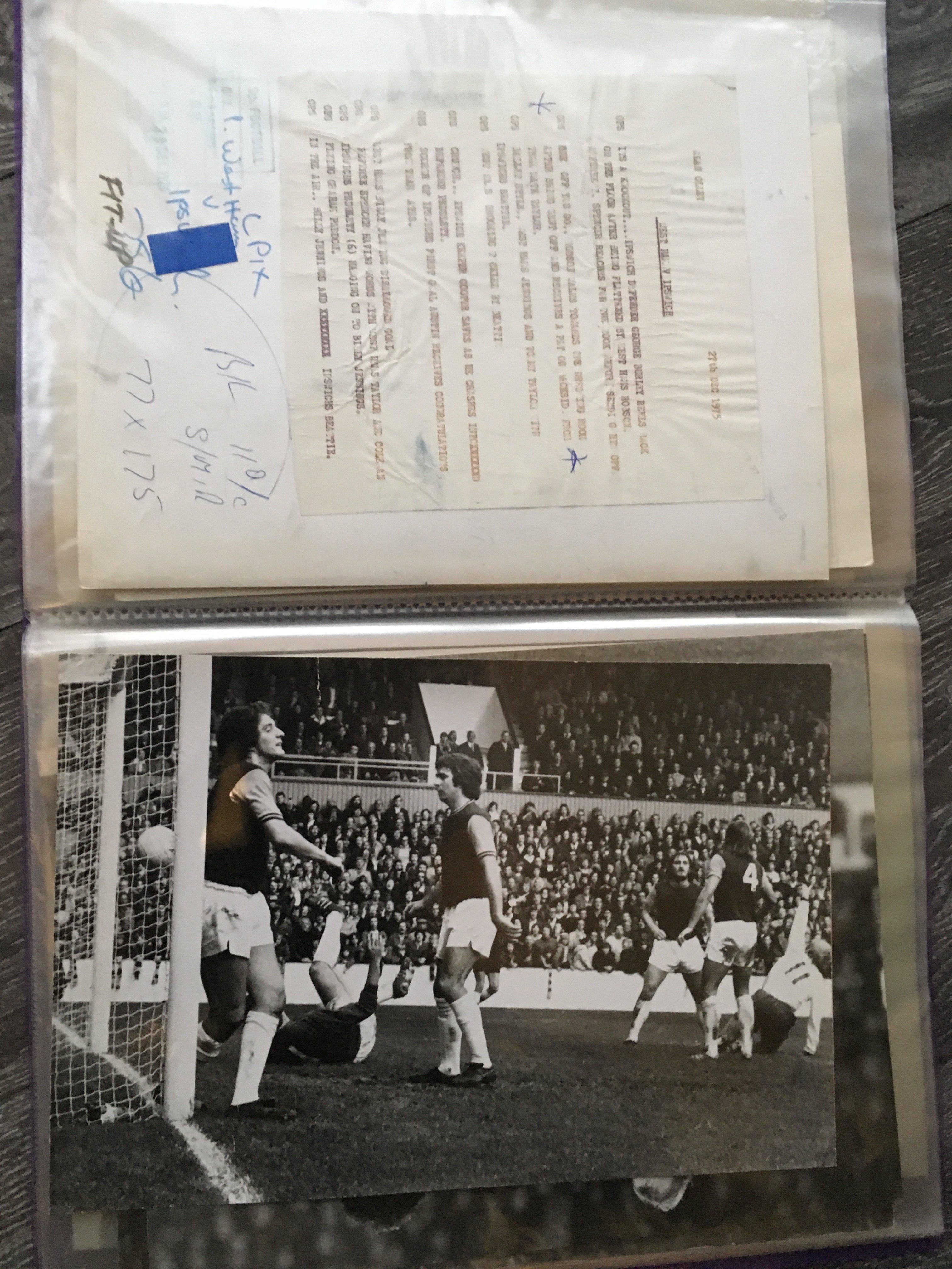 West Ham Large Football Press Photos: Many from the 70s with a few signed by Lampard and Pop Robson. Press stamps and often annotations to rear. Very large photos are very good and in black and white. (24)