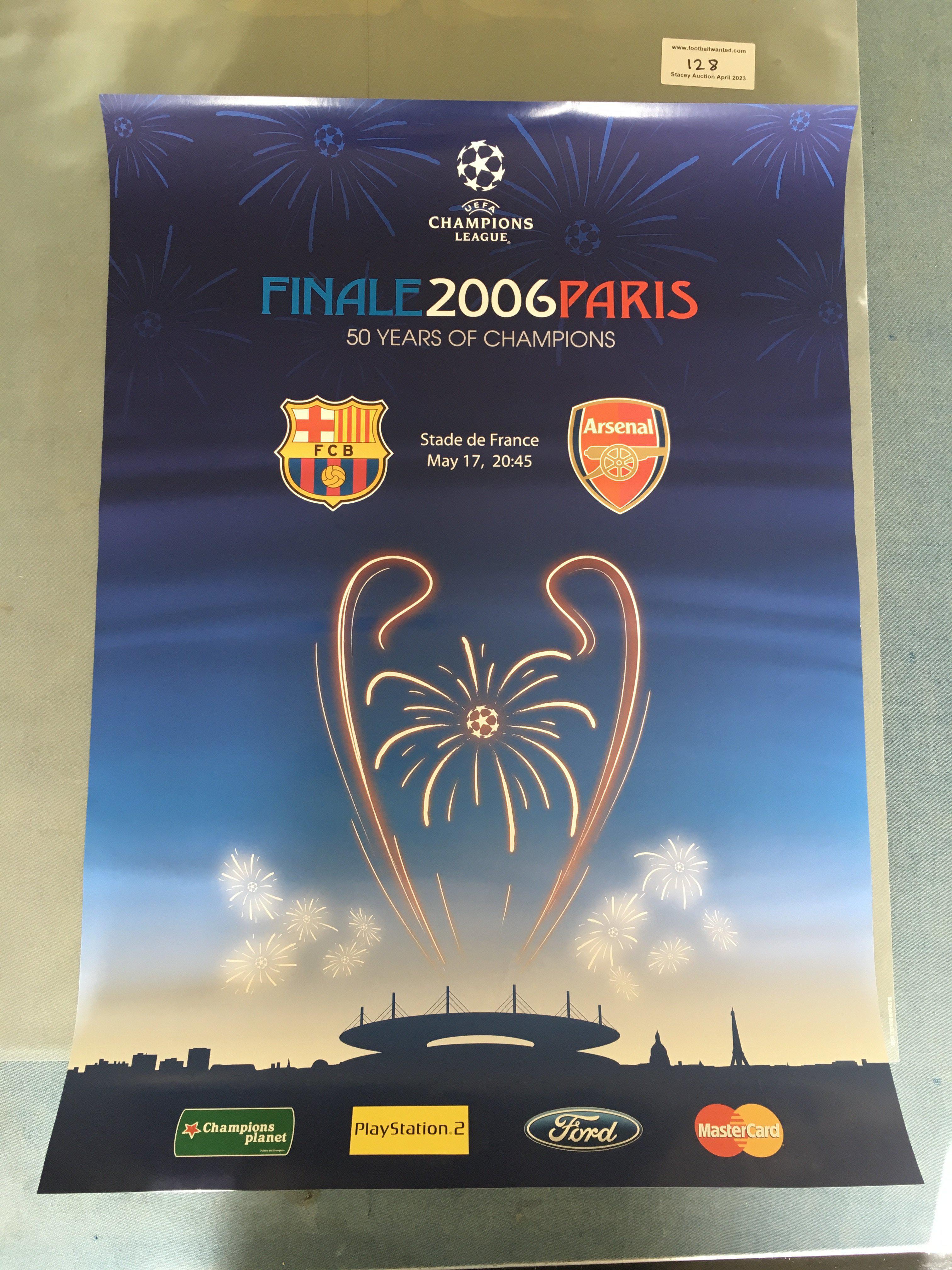 2006 Champions League Final Football Poster: Original Arsenal v Barcelona poster measuring 50 x 70cm. Similar to front of programme.