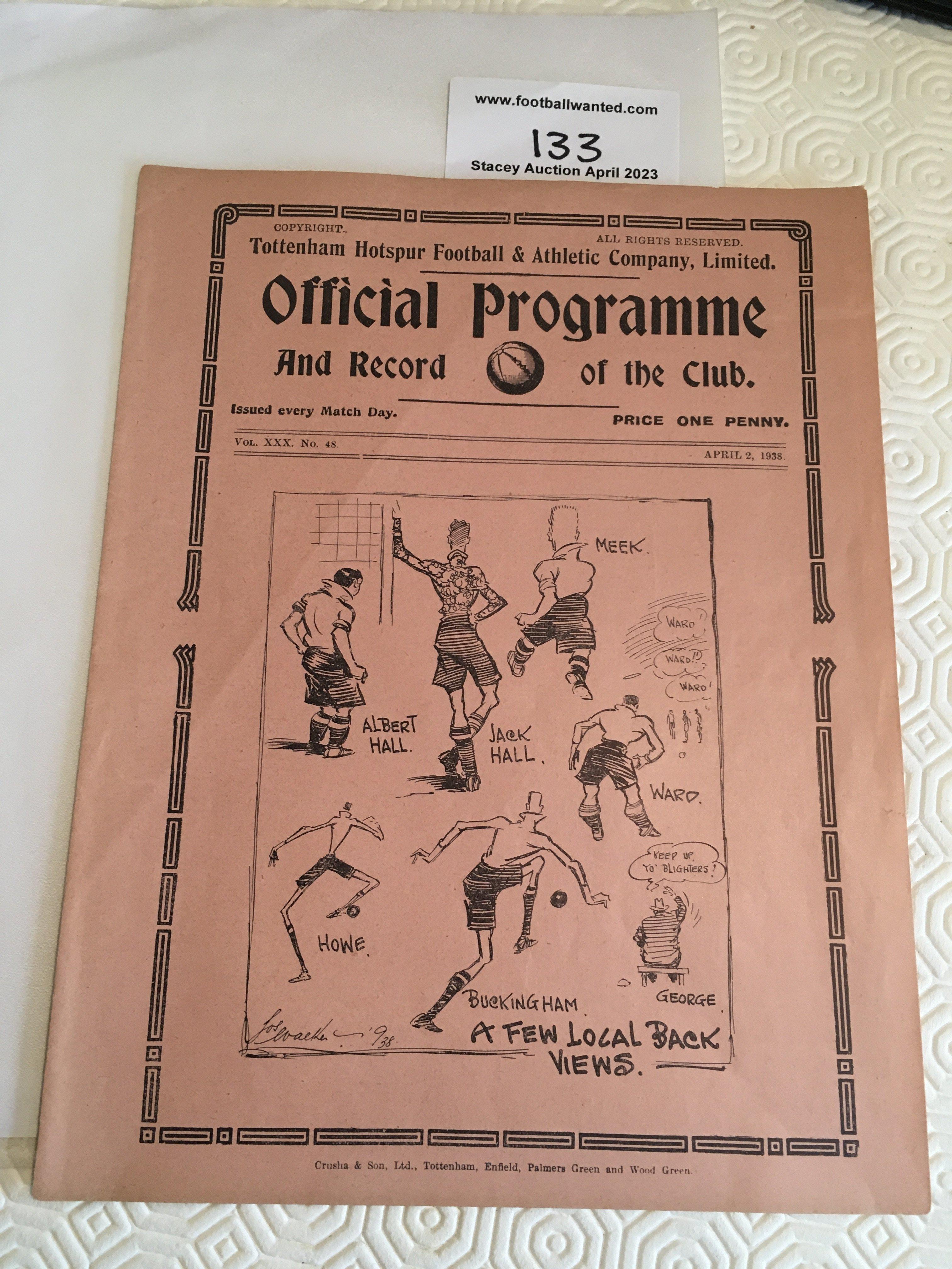 37/38 Tottenham Reserves v Swansea Town Football Programme: Mint condition with no team changes. London Combination.