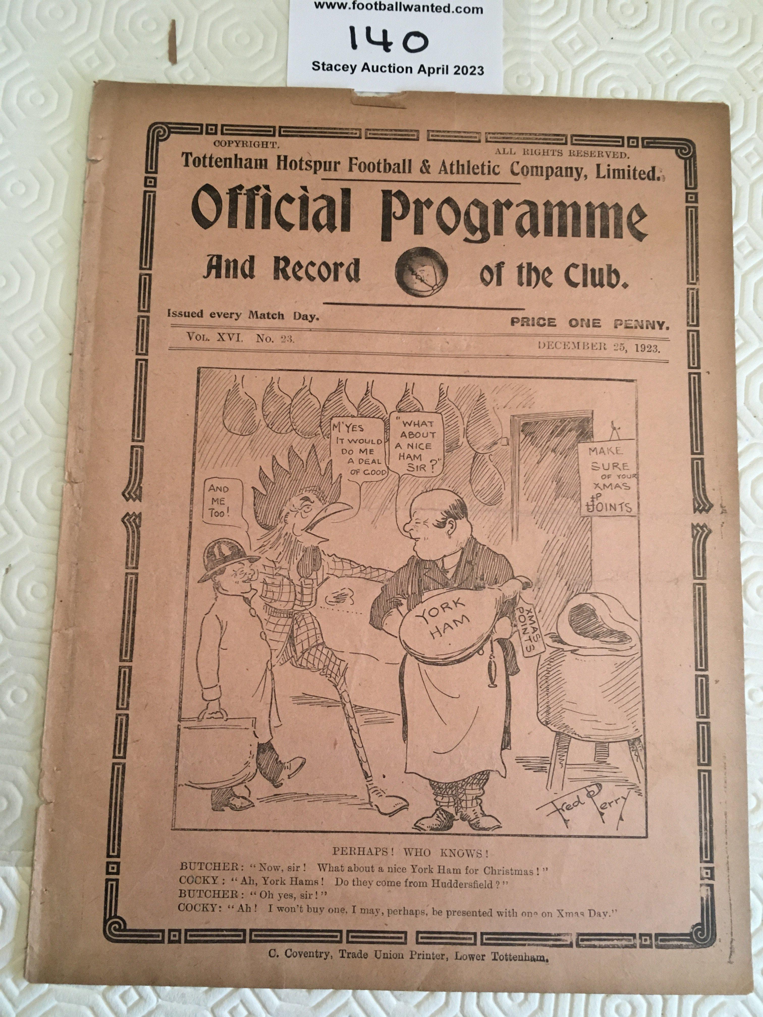 23/24 Tottenham v Huddersfield Town Football Programme: Ex bound in fair/good condition with no team changes.