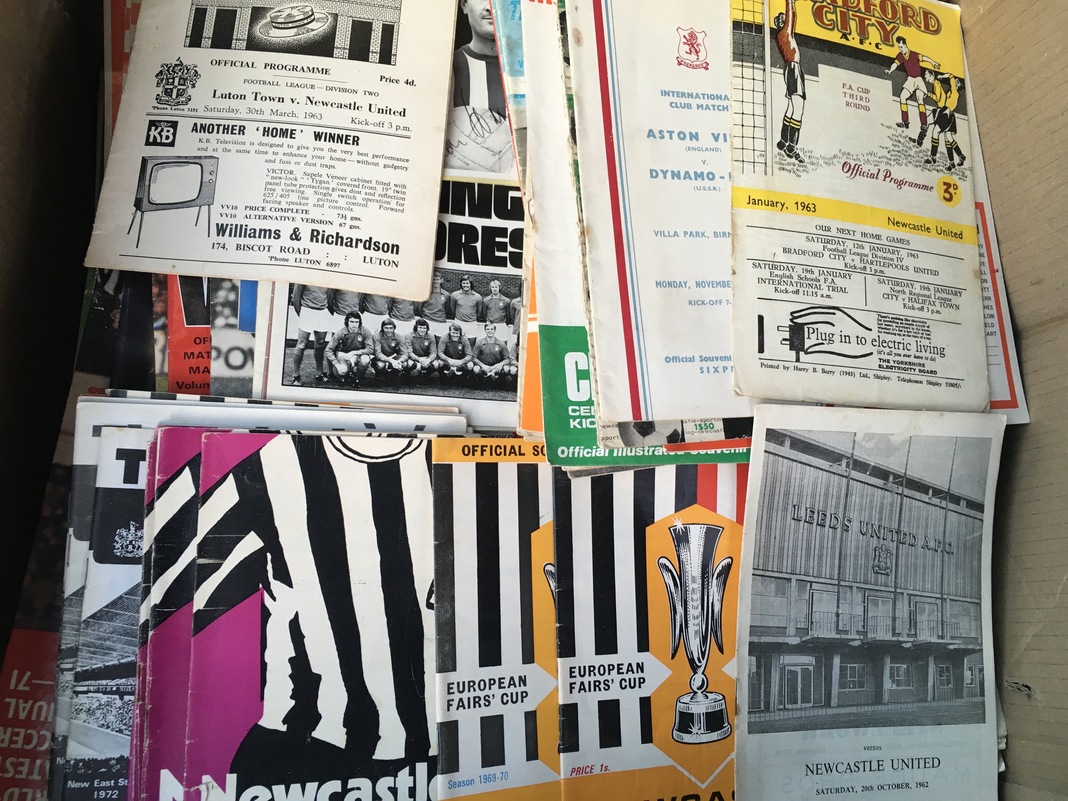 Newcastle + North East Football Programmes: Given to us with instructions to sell stating Newcastle programmes. On reflection there are other North East teams and plenty more with good 60s content.