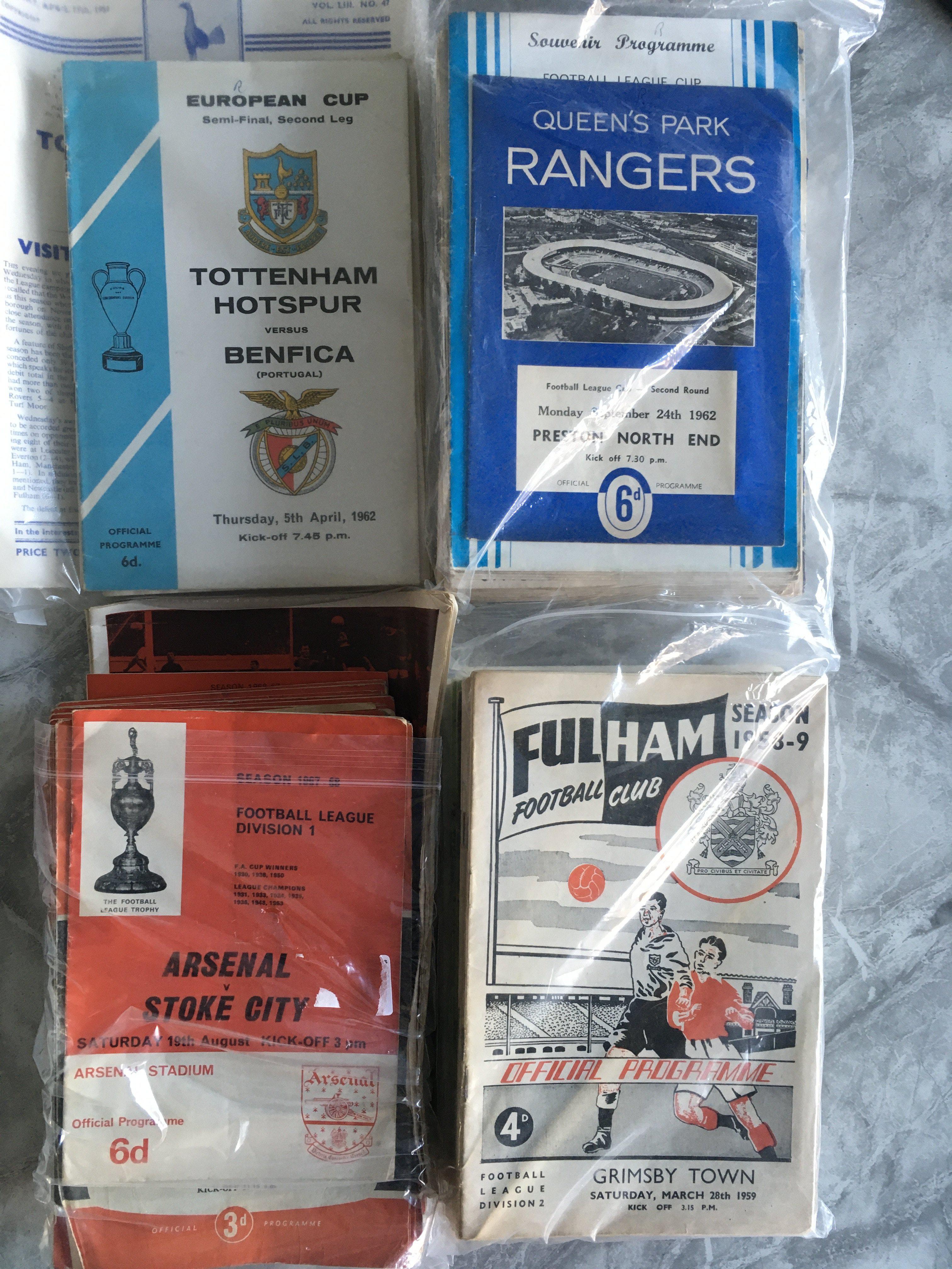 London Club Football Programmes: Around 200 Fulham programmes from the late 50s onwards plus some QPR and Arsenal often with a letter written to cover. 350+ with instructions to sell.