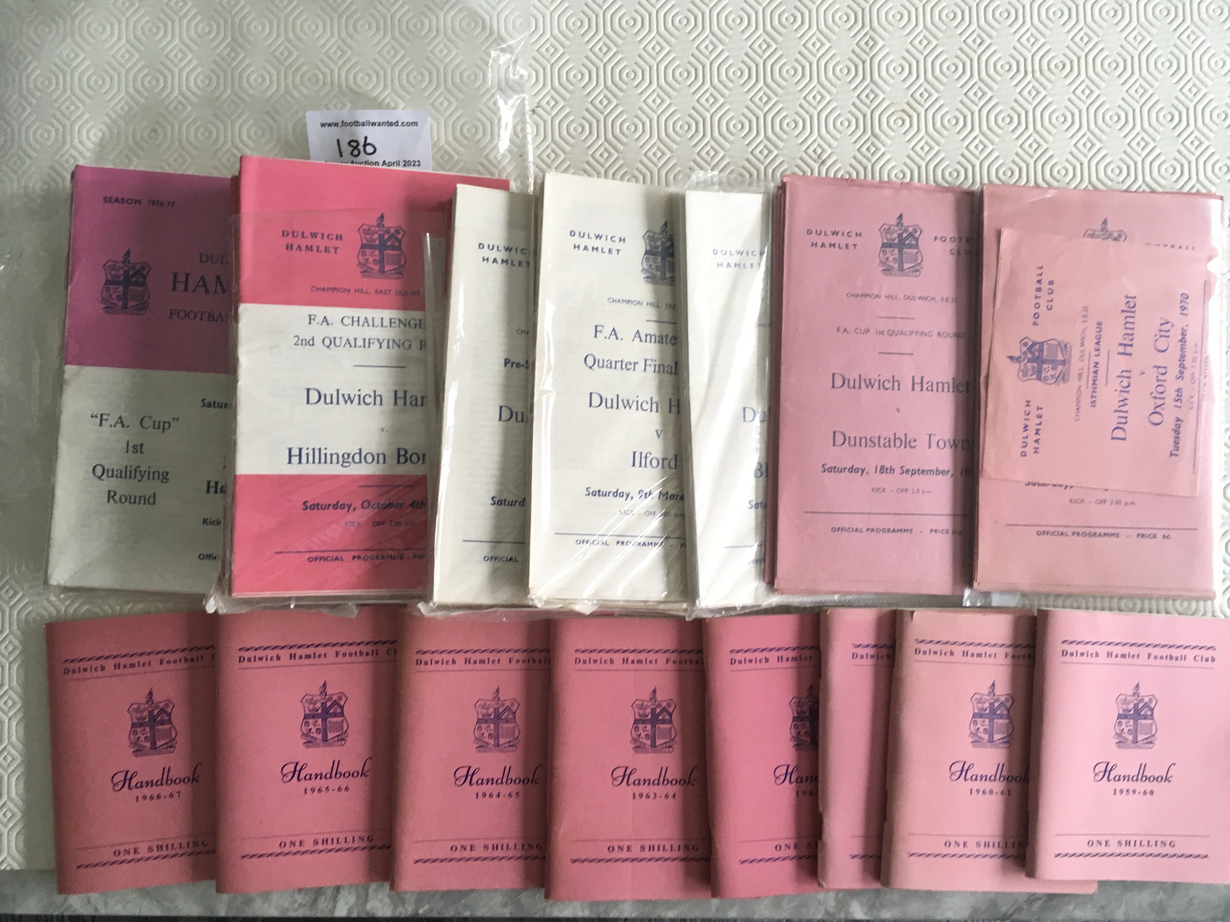 Dulwich Hamlet Football Programmes + Handbooks: Eight handbooks from 59/60 to 66/67. C/W a nice collection of home programmes in seasons from 70/71 to 76/77. Excellent with instructions to sell. (181)