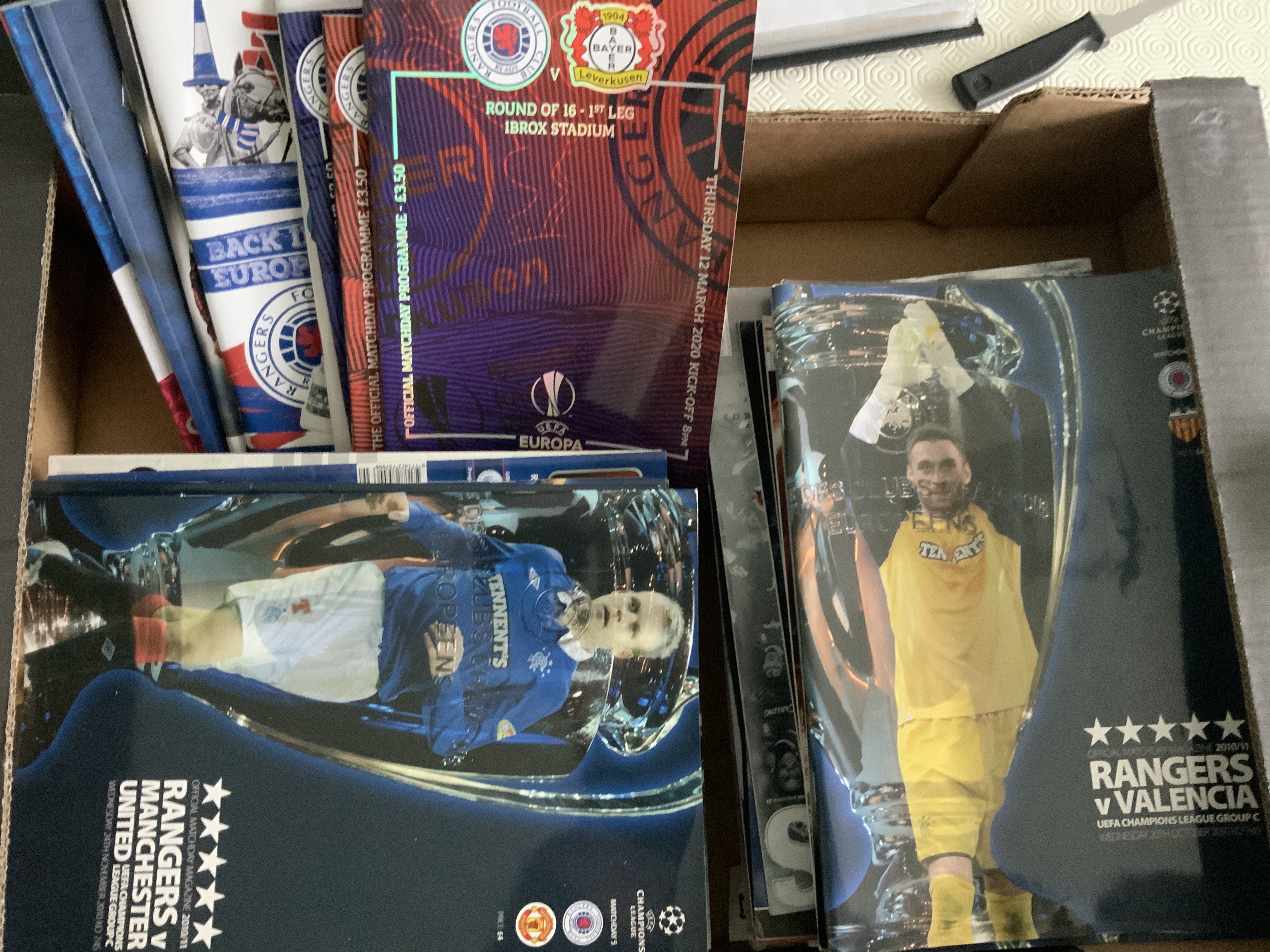 Glasgow Rangers European Home Football Programmes: From 2000 to 2020 in excellent condition. Cost vendor over a few hundred pounds and now for sale with no reserve. (60)