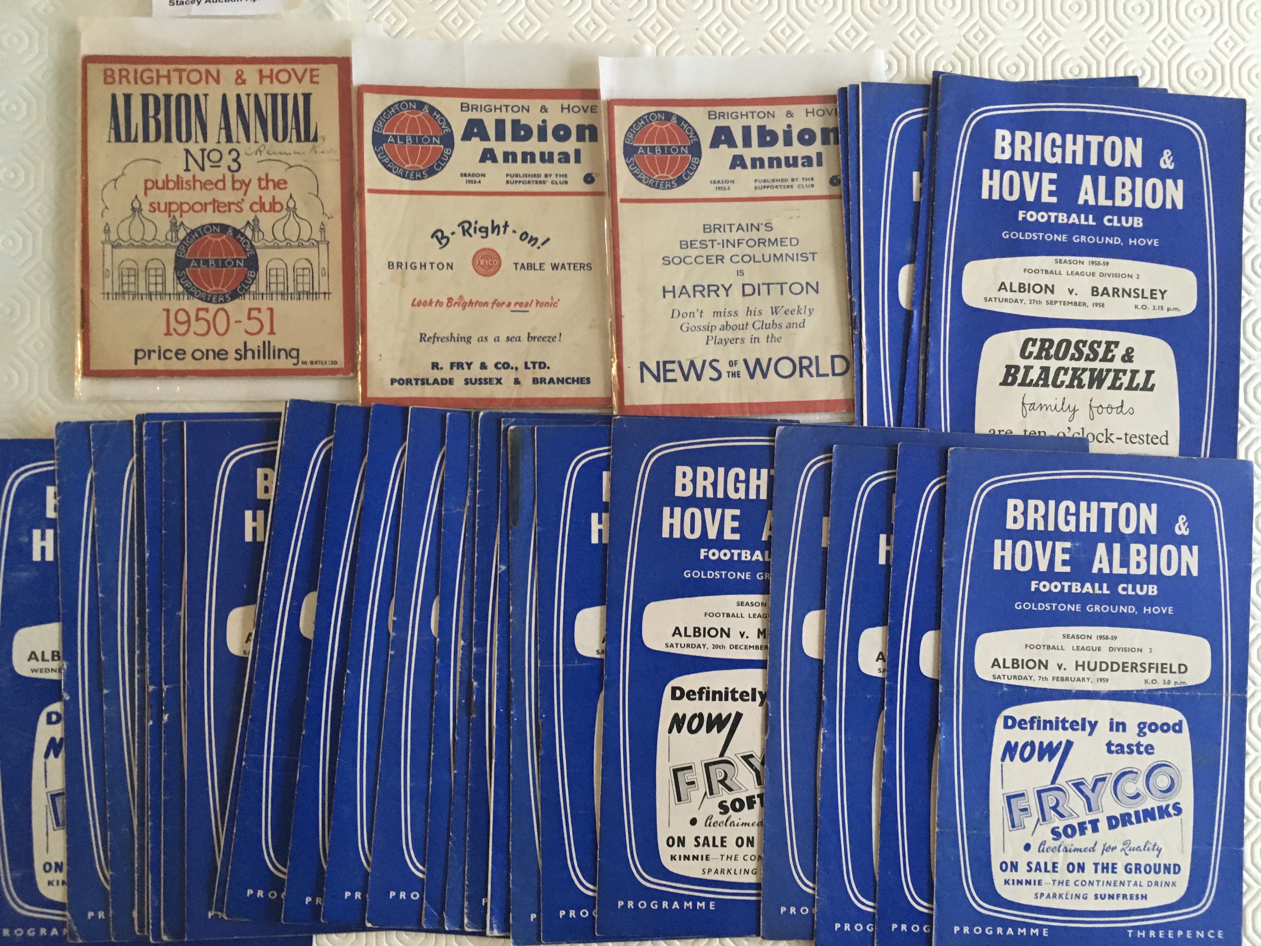 Brighton Home Football Programmes + Handbooks: 31 late 50s homes and handbooks for 50/51 52/53 and 53/54. Good. (34)