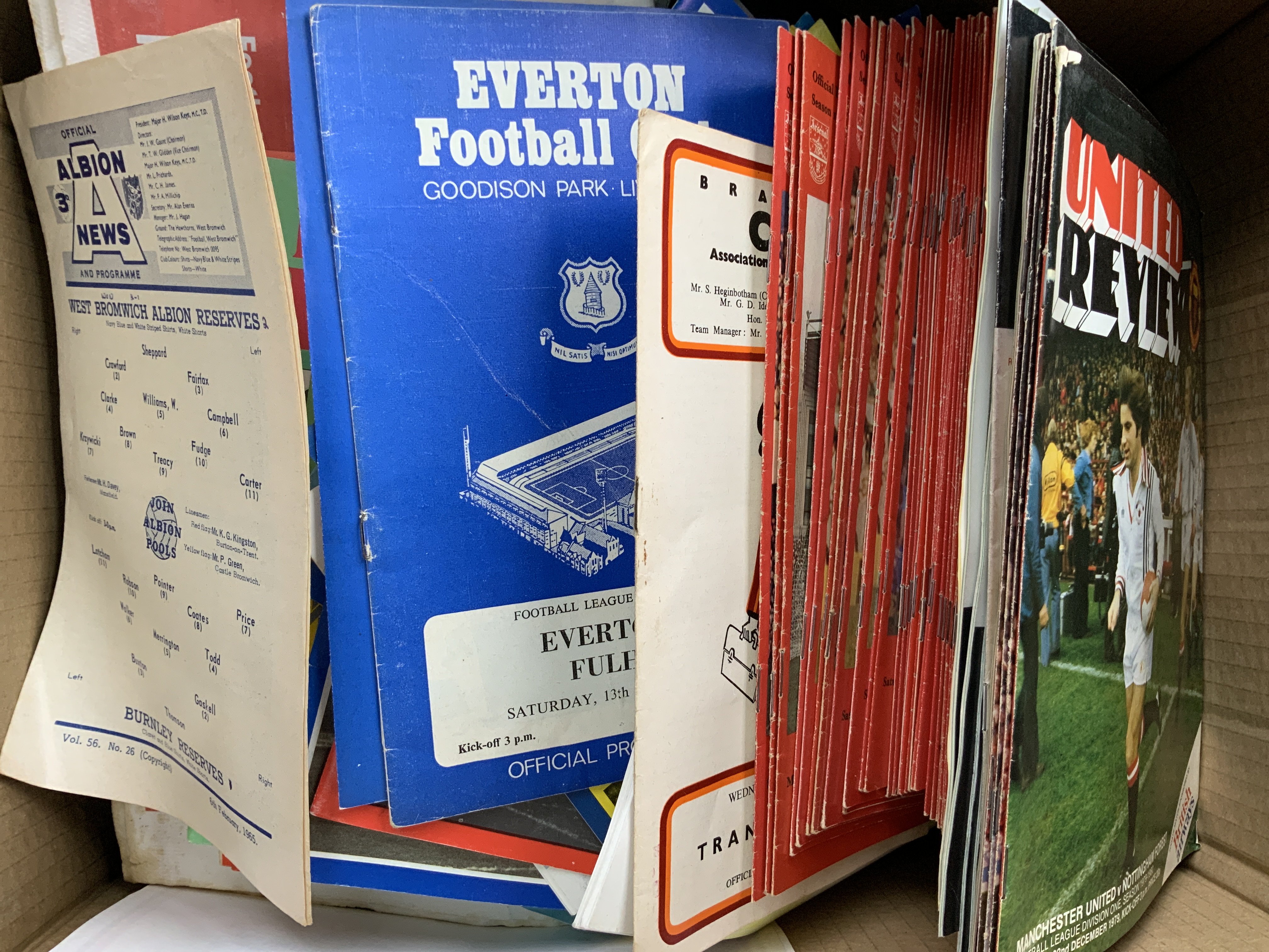 Football Programme Boxes: Wide range of contents from the 60s onwards to include 70s West Ham Manchester United and Arsenal. Large quantity in good condition within 3 boxes of which one is modern Barnet homes. Instructions to sell.