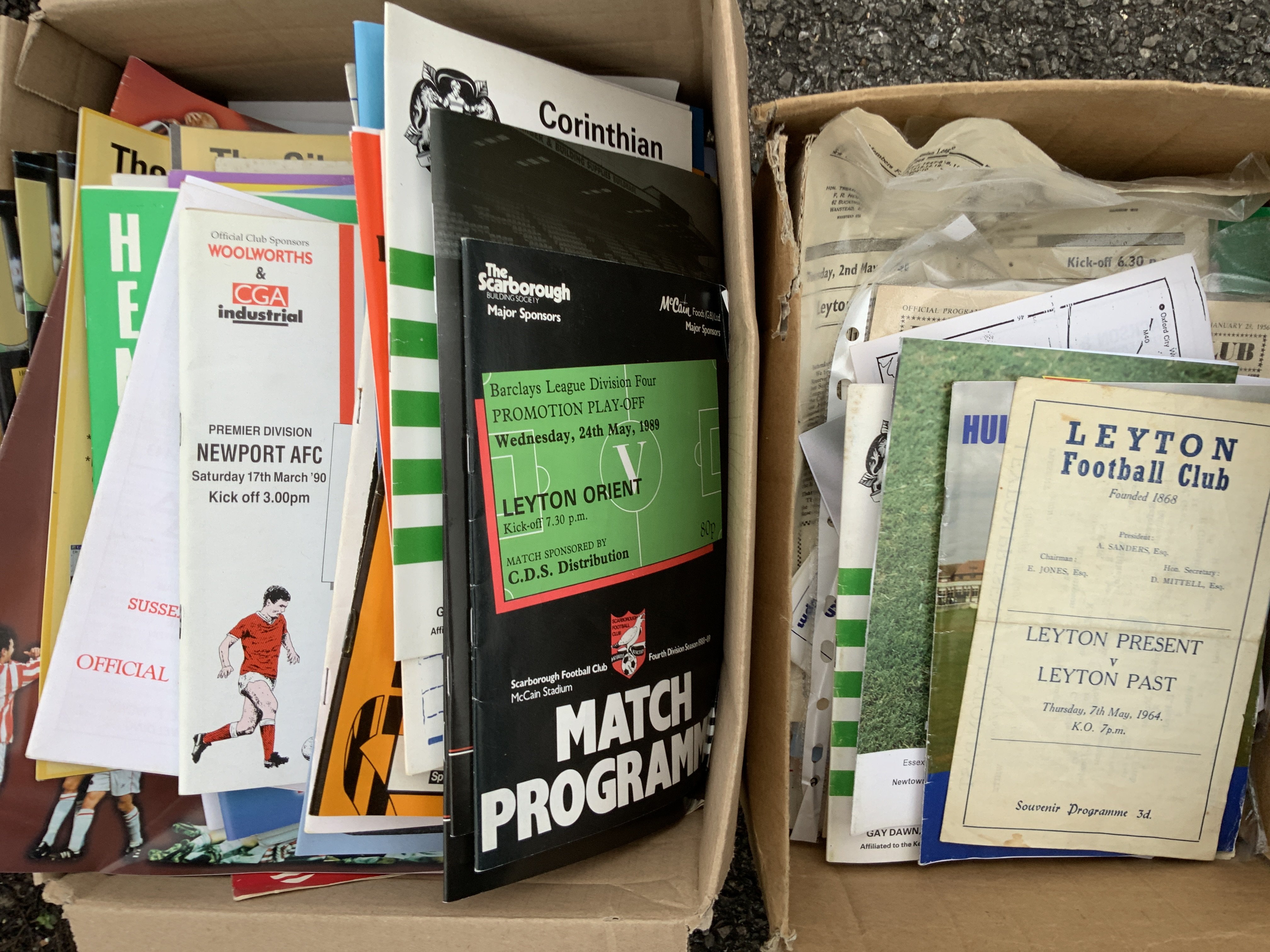 Non League Football Programmes: Quantity from many different teams. Often modern with the odd old one. Worth as look as instructions to sell. (Box)