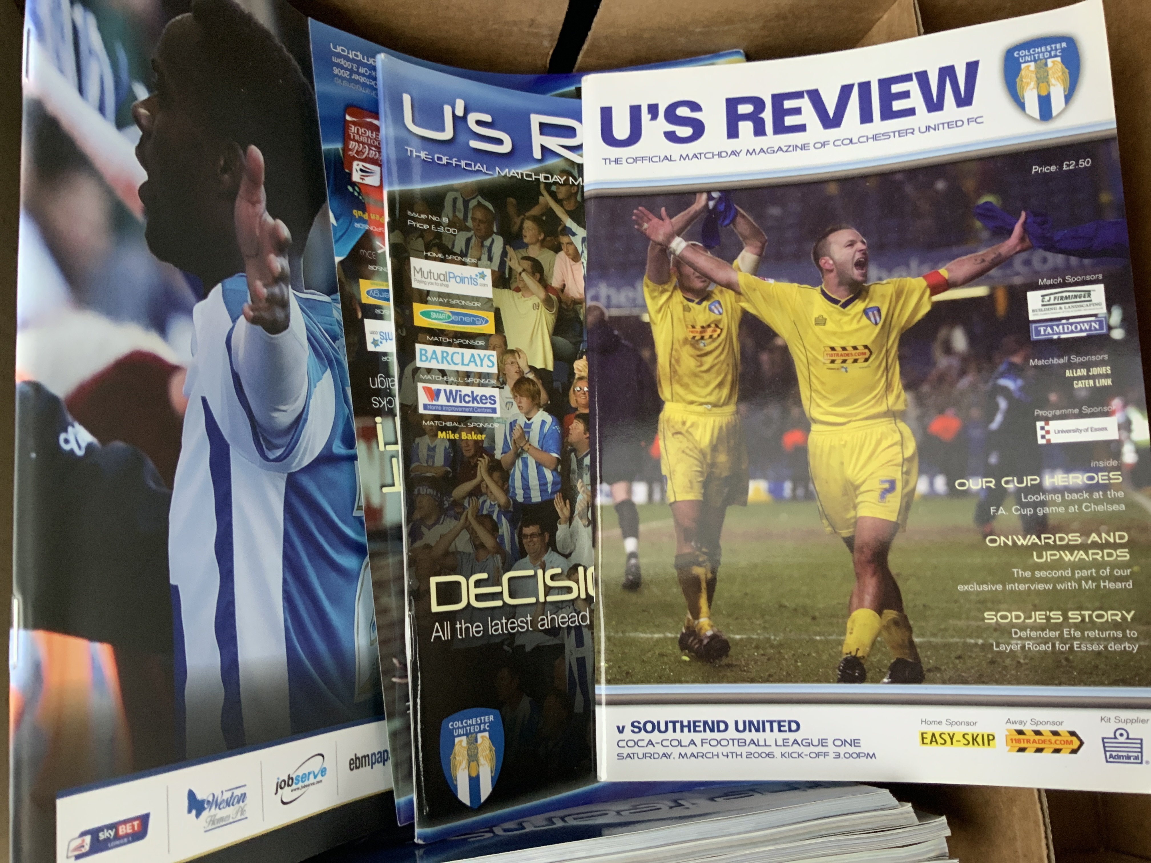 Colchester United Football Programmes: Box of excellent condition modern home programmes with instructions to sell.