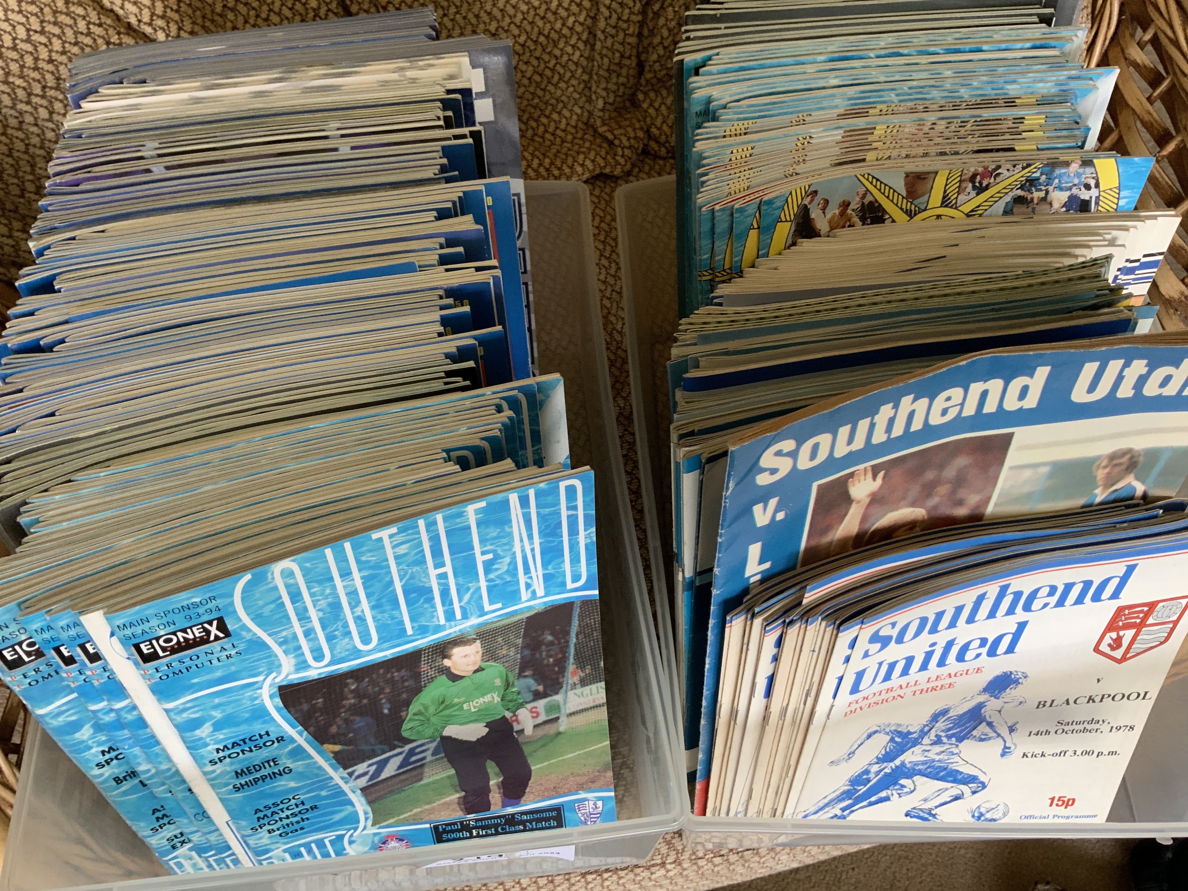 Southend United Home Football Programmes: From the late 70s to 2006 in very good condition. Instructions to sell. (270+)
