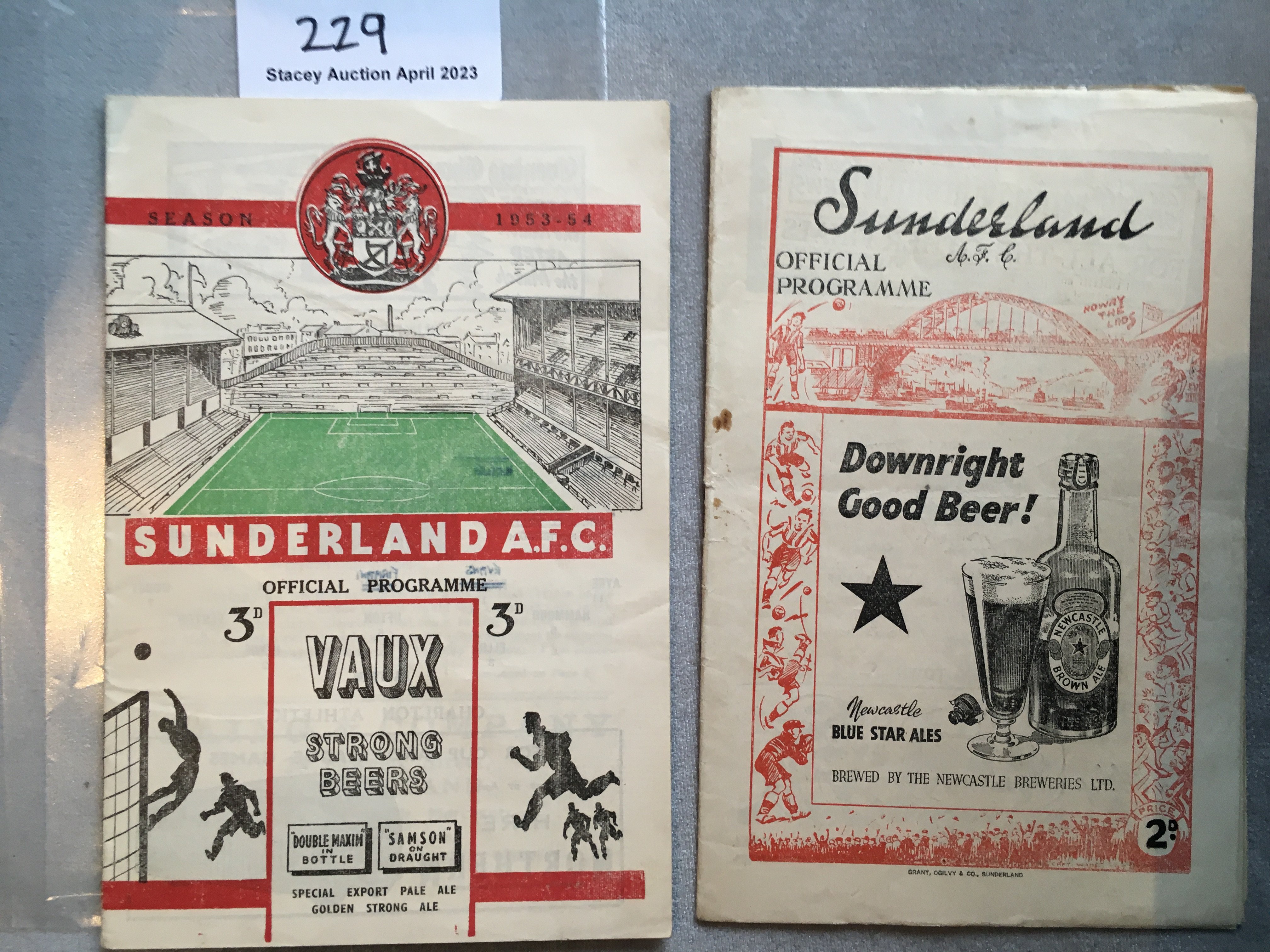 Sunderland Home Football Programmes: 47/48 Grimsby + 53/54 Charlton. Very good. (2)