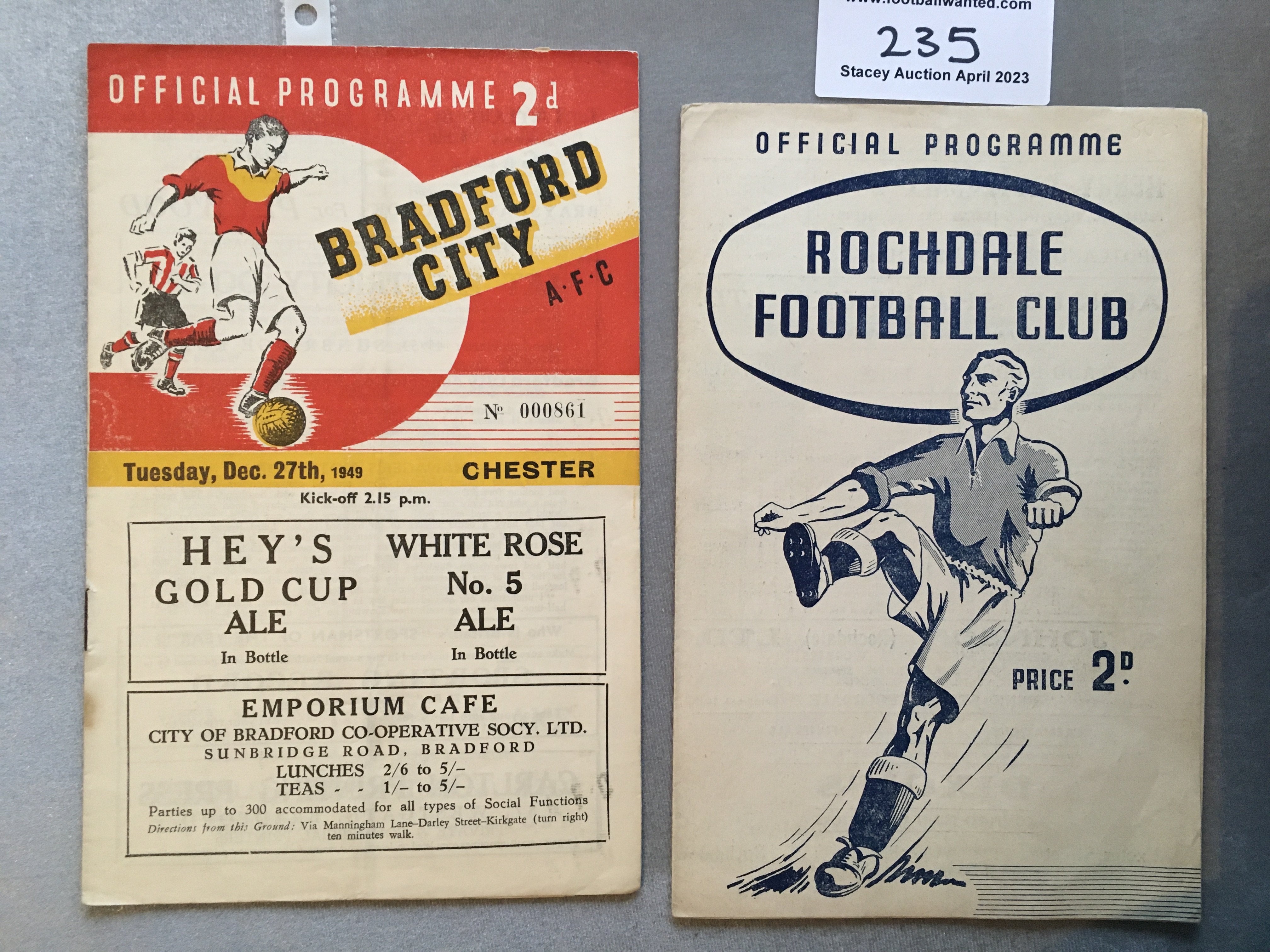 Bradford City Football Programmes: 49/50 home v Chester and 48/49 away to Rochdale. Very good. (2)