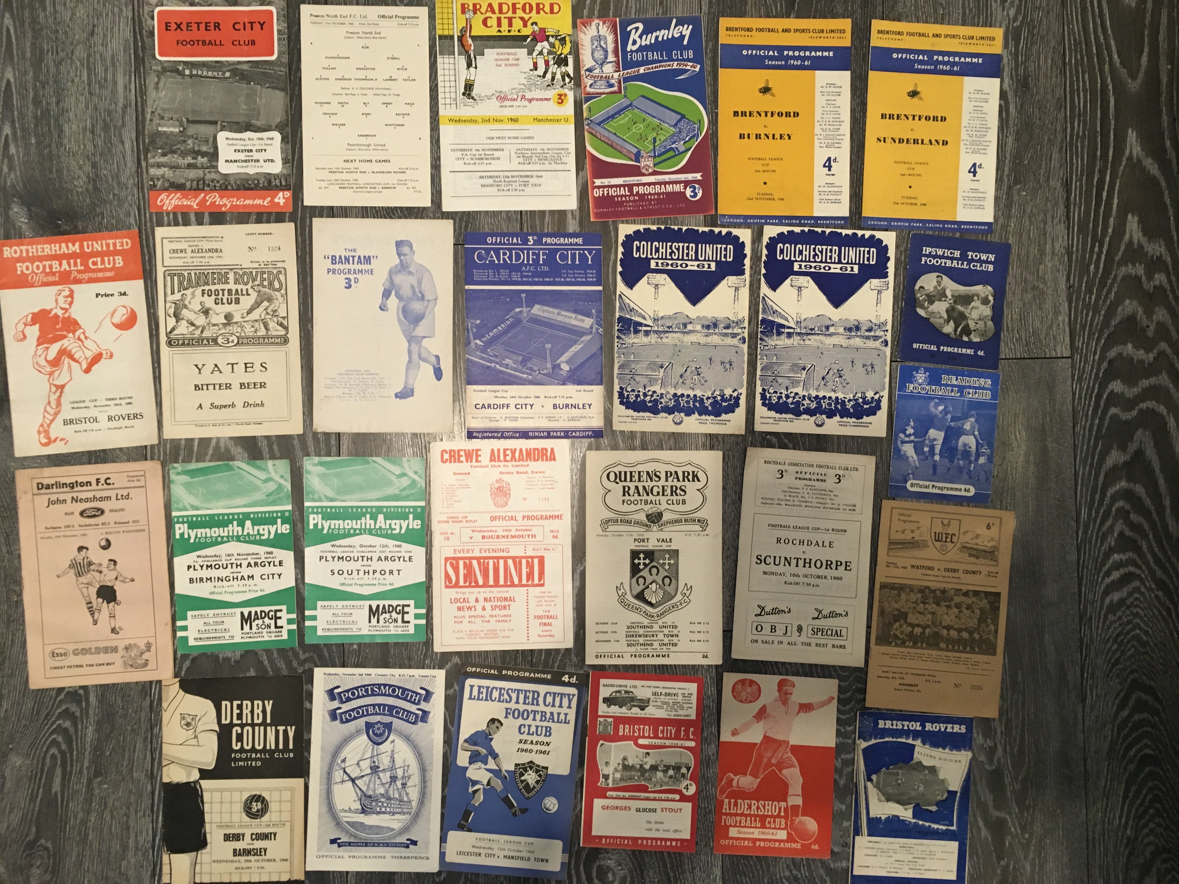 60/61 Darlington League Cup Football Programmes: Home matches in the league cups first season v West Ham Crystal Palace and Bolton. Excellent with Bolton having a fold. No team changes. (3)