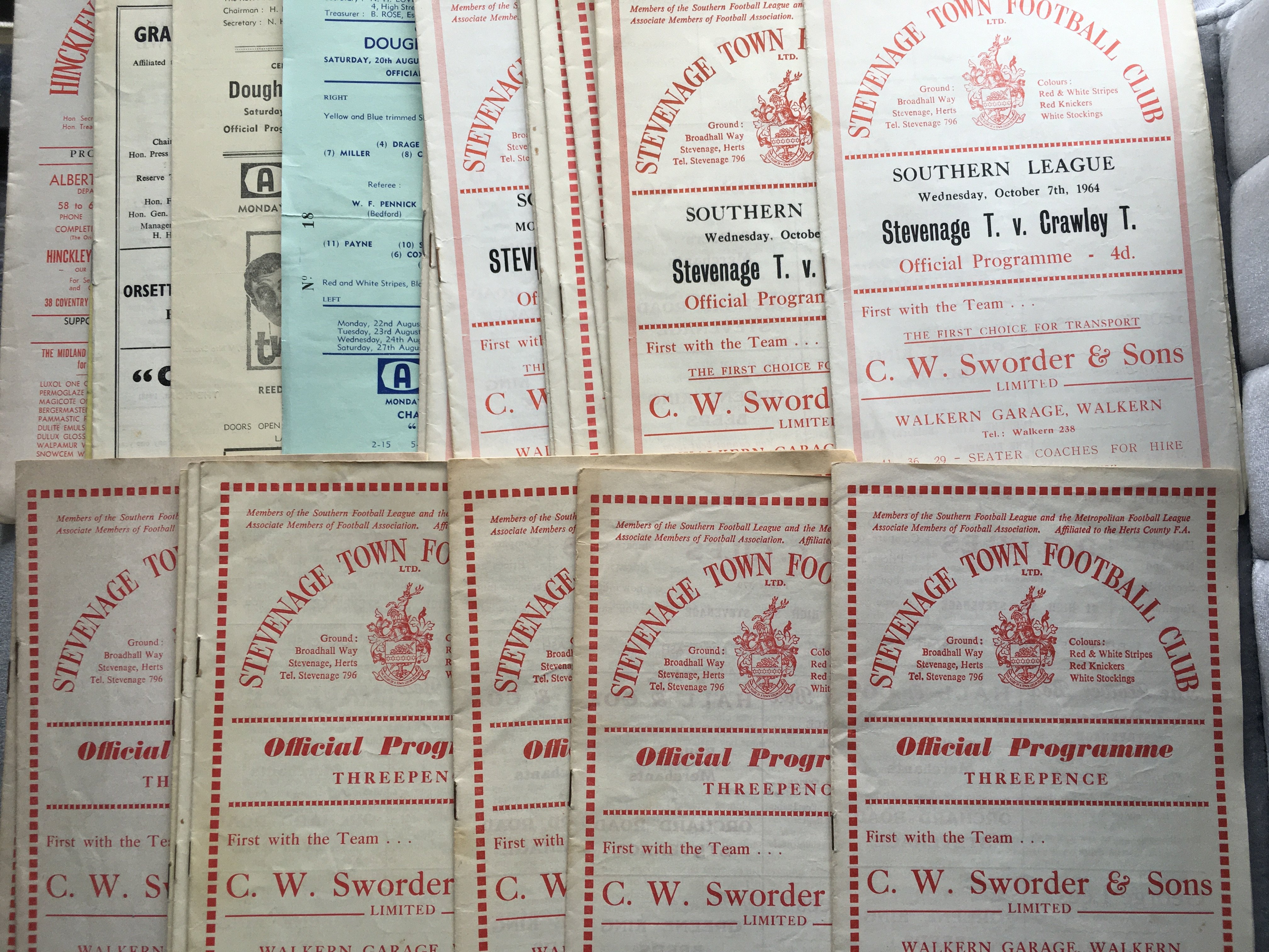 1960s Stevenage Town Football Programmes: Home programmes in good condition from around 1963 + 1964 with a list pictured online. Few other non league included. (26)