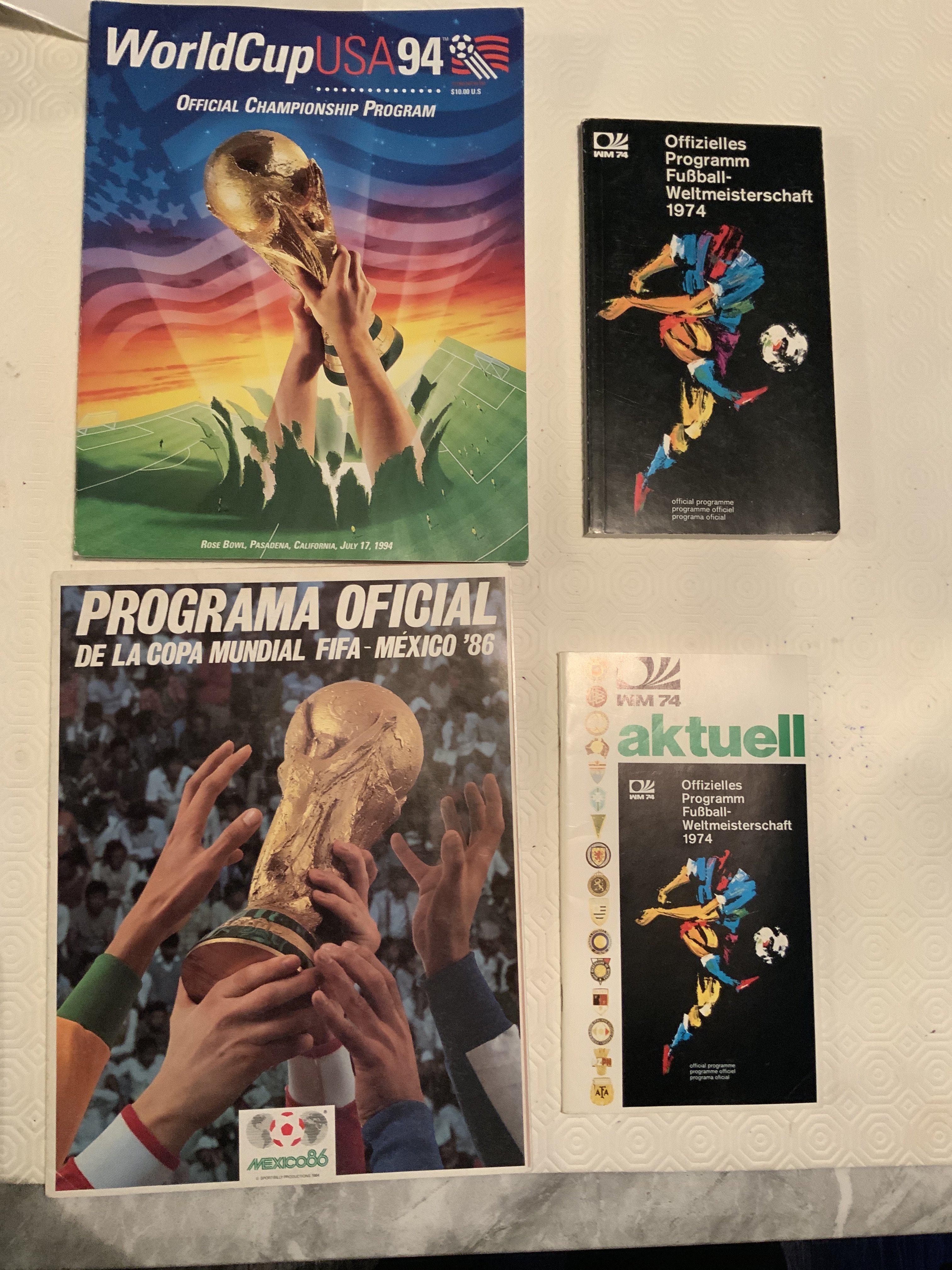 World Cup Football Programmes: Spanish version of 1986, 2 versions of 1974 and one of 1994. Excellent. (4)