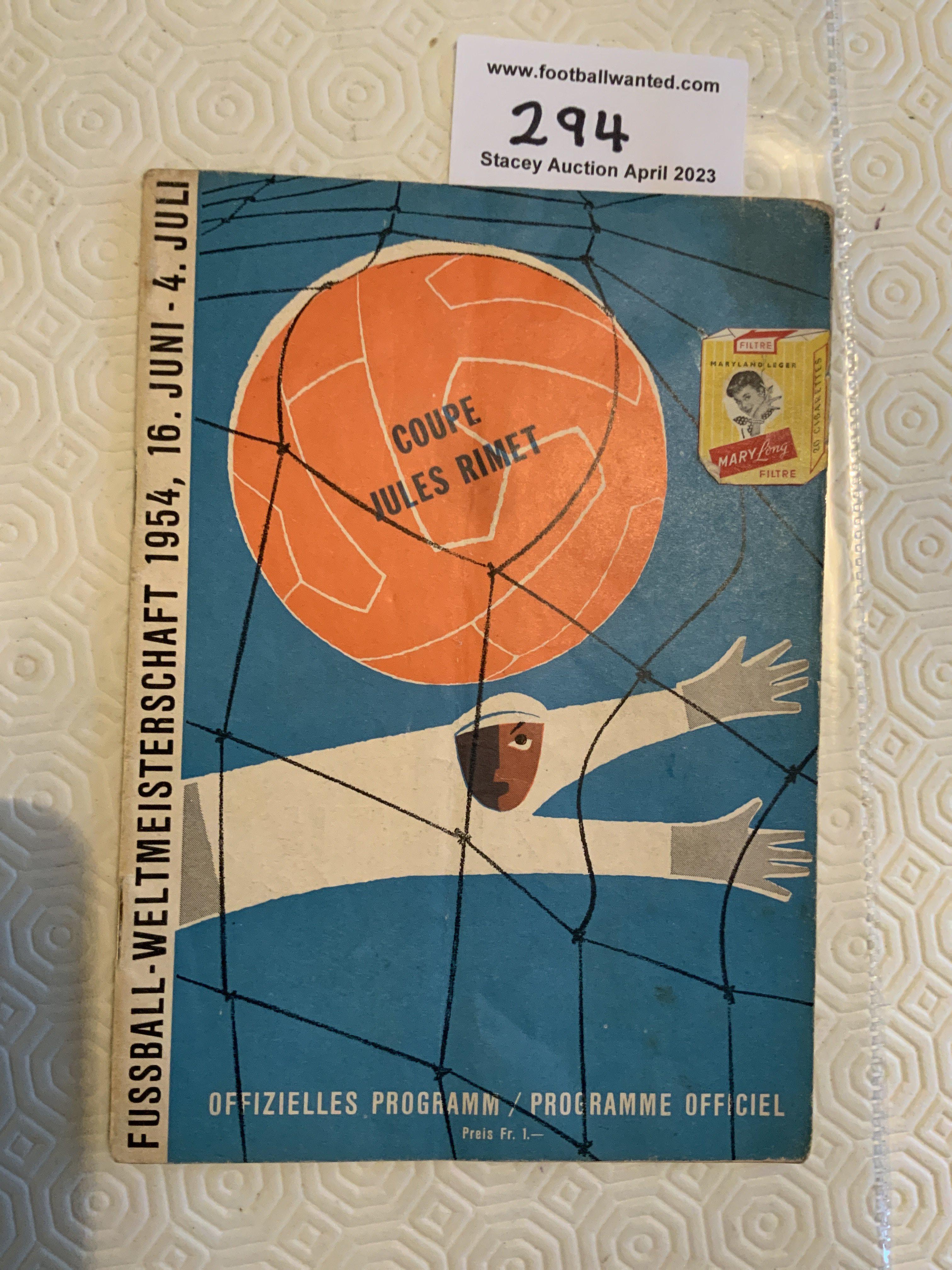 1954 World Cup Final Hungary v Germany Football Programme: Good condition with one team change. Lightest fold.