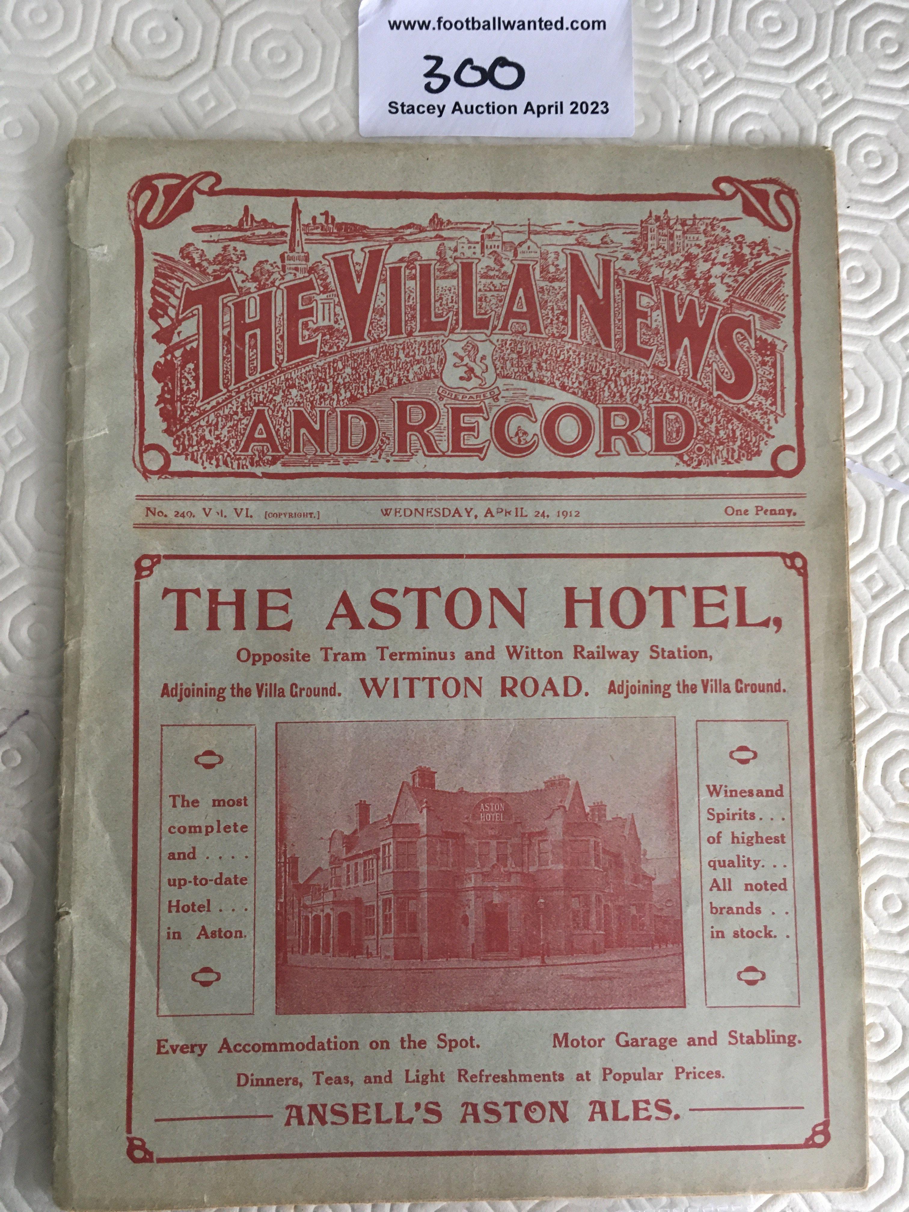 1911 - 1912 Aston Villa Reserves v Coldstream Guards Football Programme: Excellent condition 2nd Battalion match dated 24 4 1912. Ex bound with covers with tearing at spine.