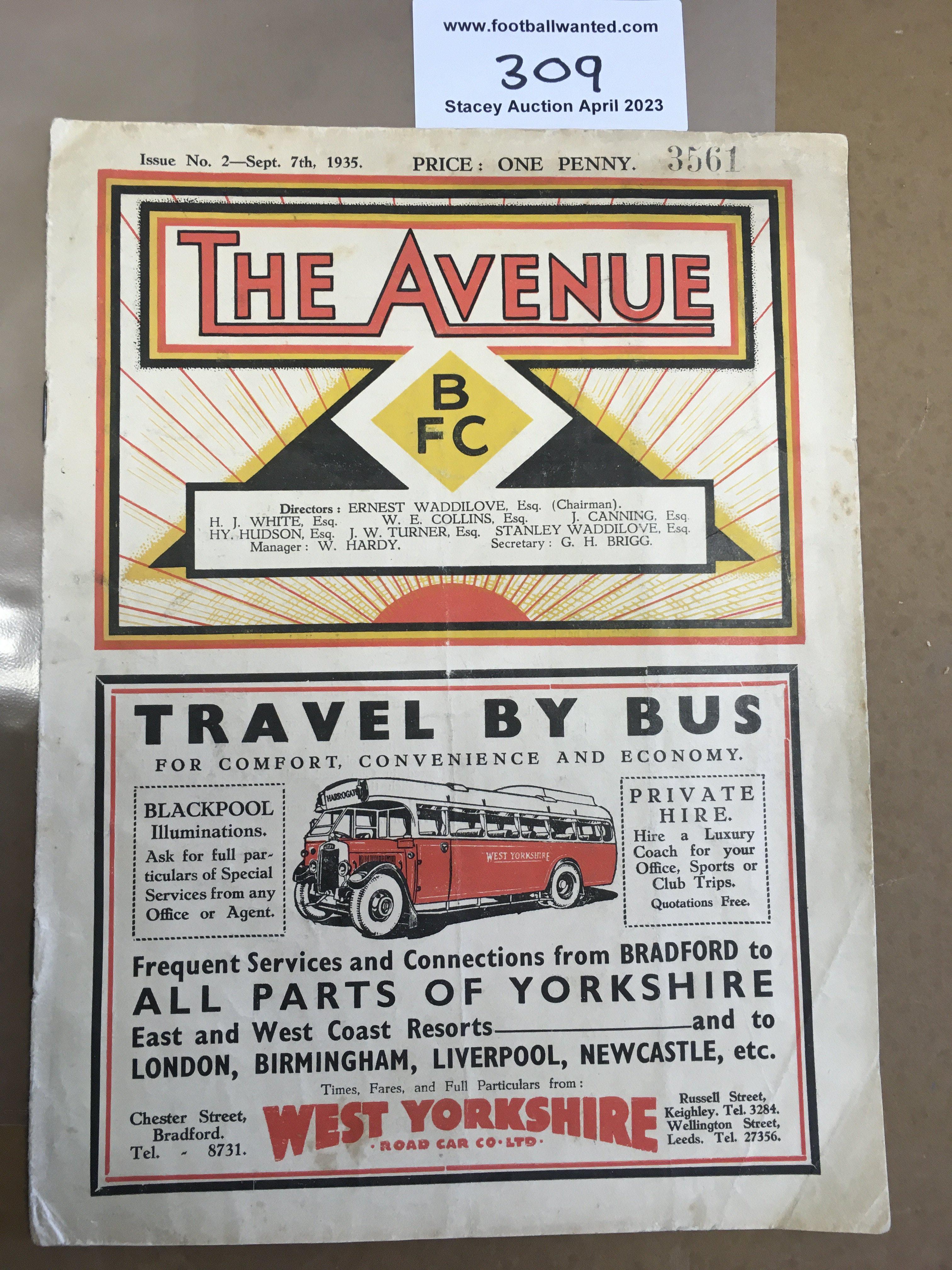 35/36 Bradford Park Avenue v Sheffield United Football Programme: Very good condition league match with no team changes. Fold.