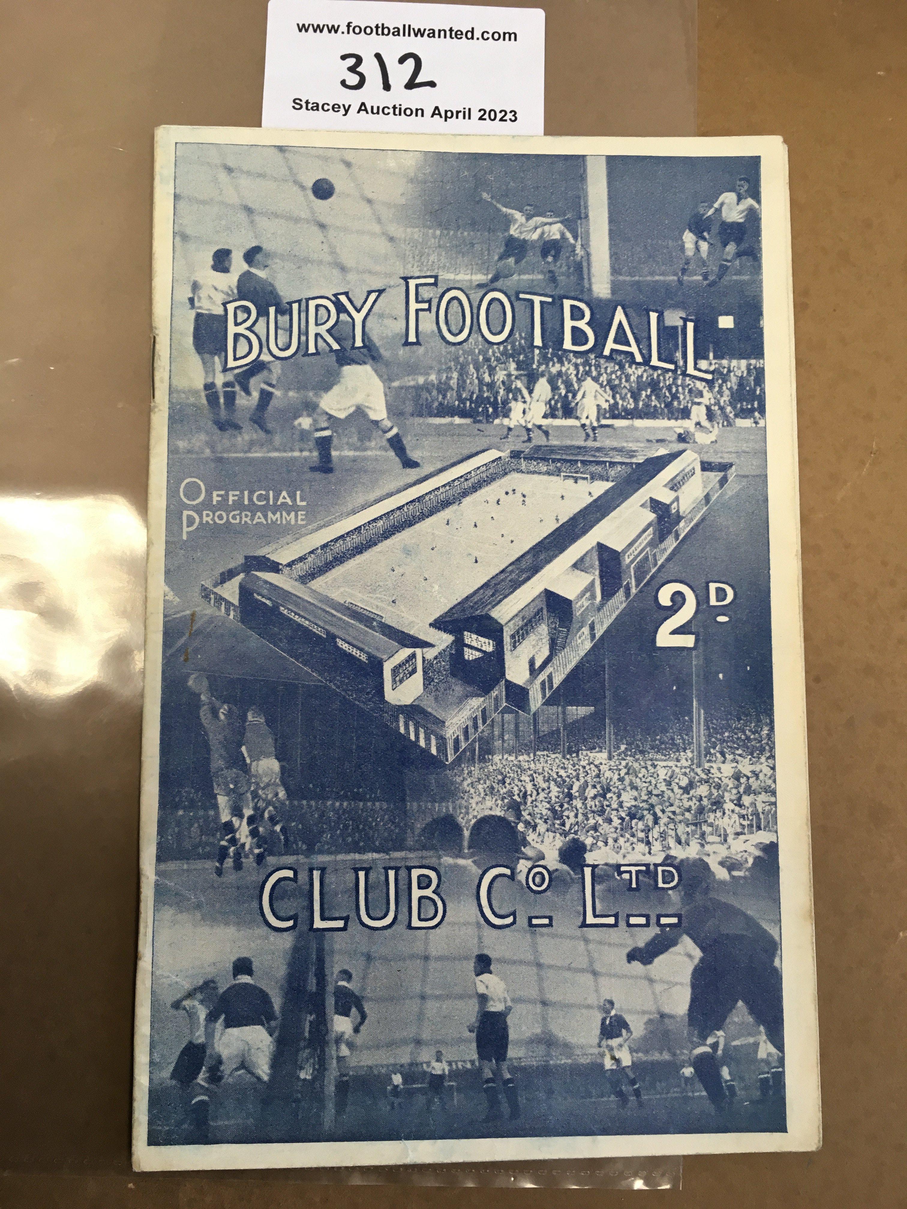 38/39 Bury v Burnley Football Programme: Very good condition league match with no team changes. Lightest fold.