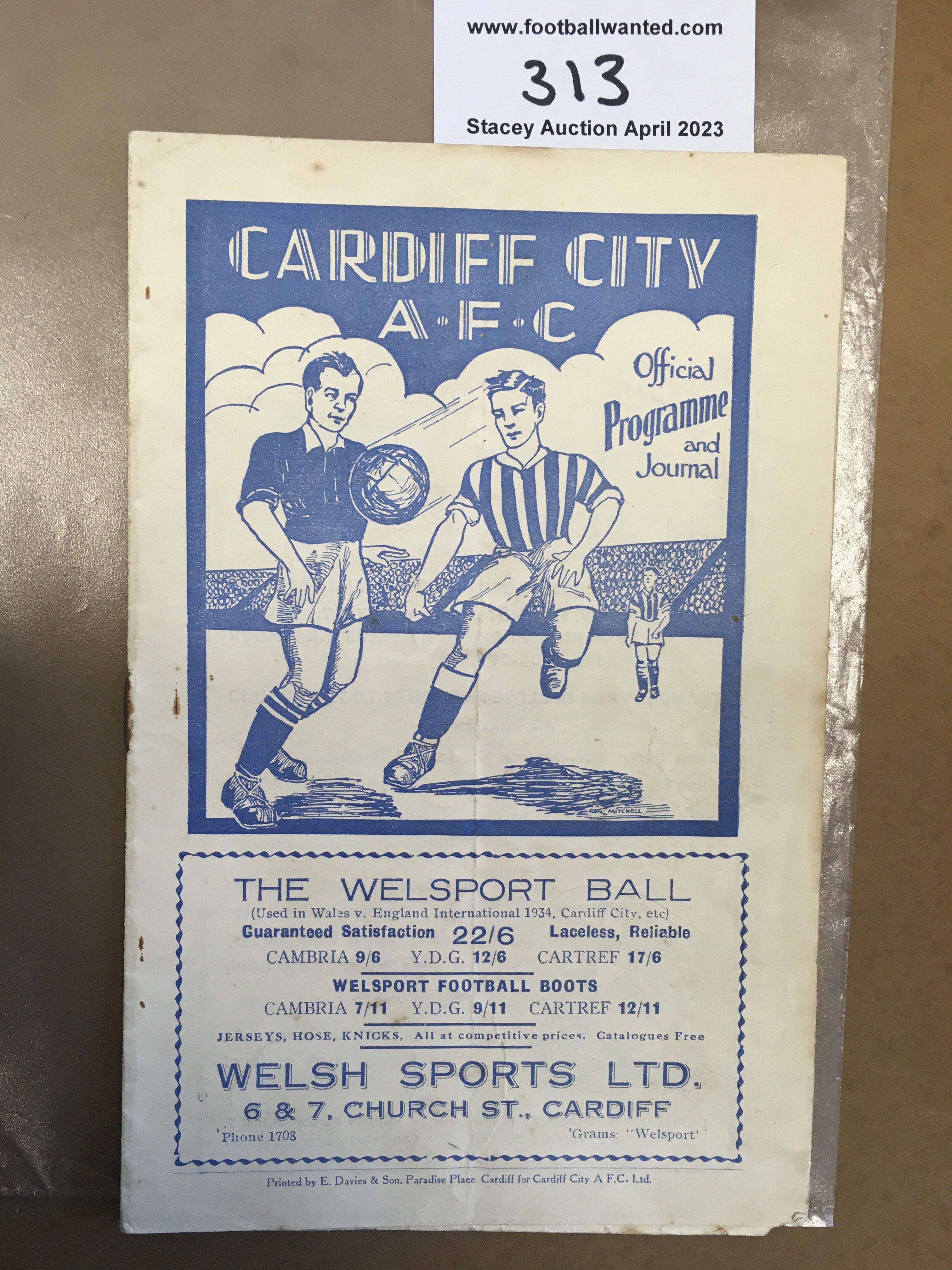 35/36 Cardiff City v Reading Football Programme: Good condition league programme with no team changes. Fold and rusty staple holding firm.
