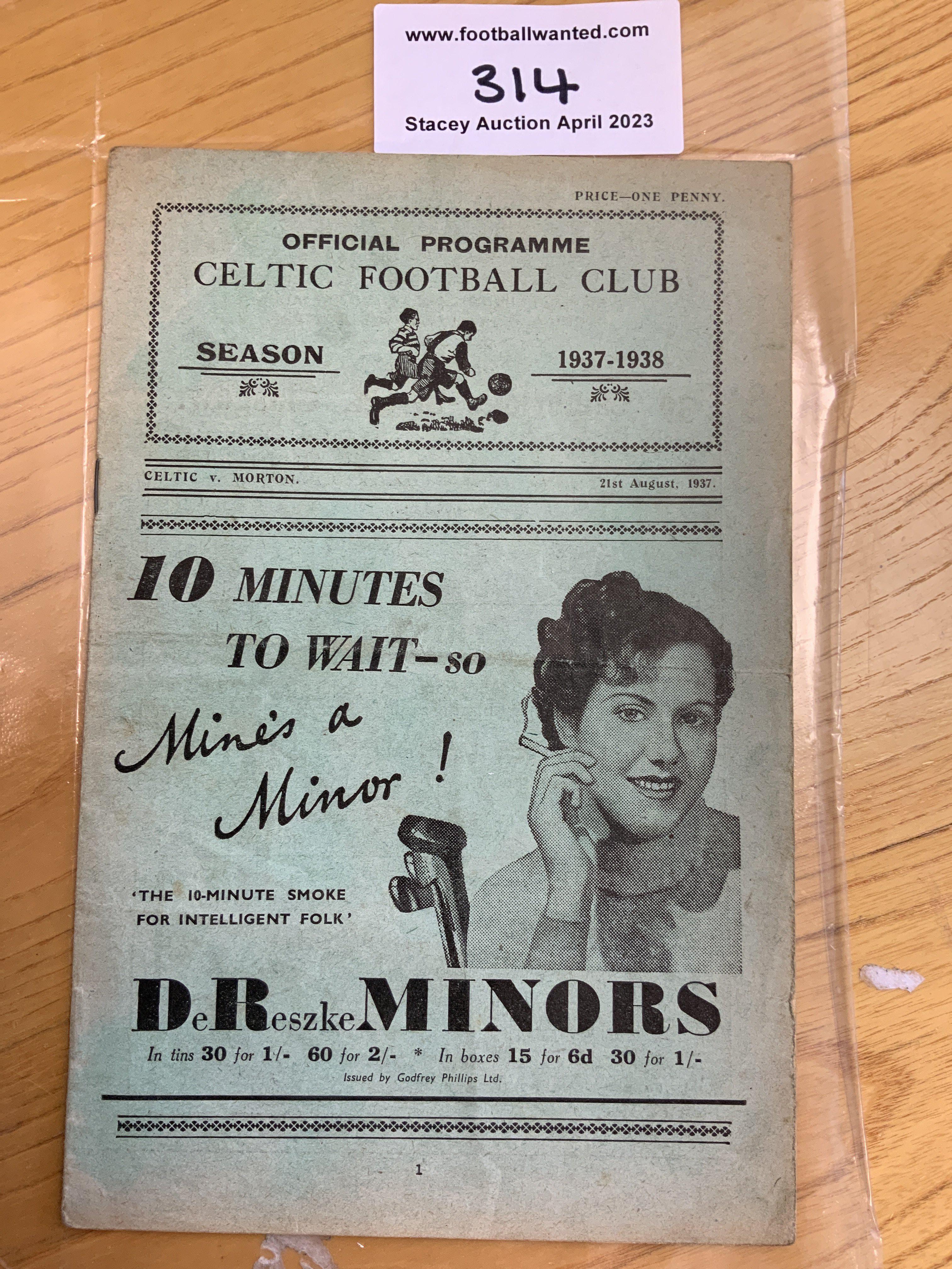 37/38 Celtic v Morton Football Programme: Very good condition programme with no team changes. Light fold.