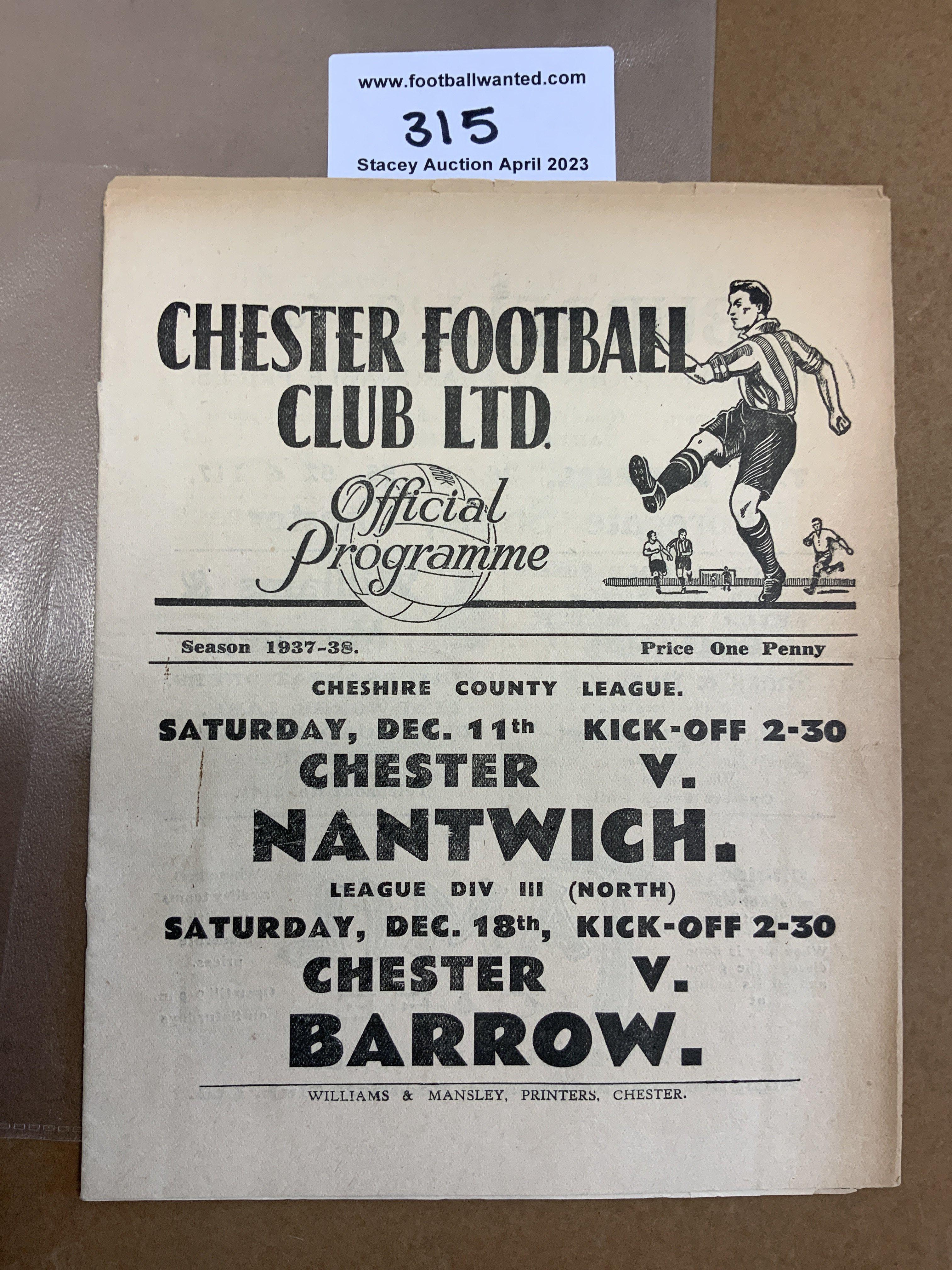 37/38 Chester v Port Vale Football Programme: Good condition league programme with no team changes.