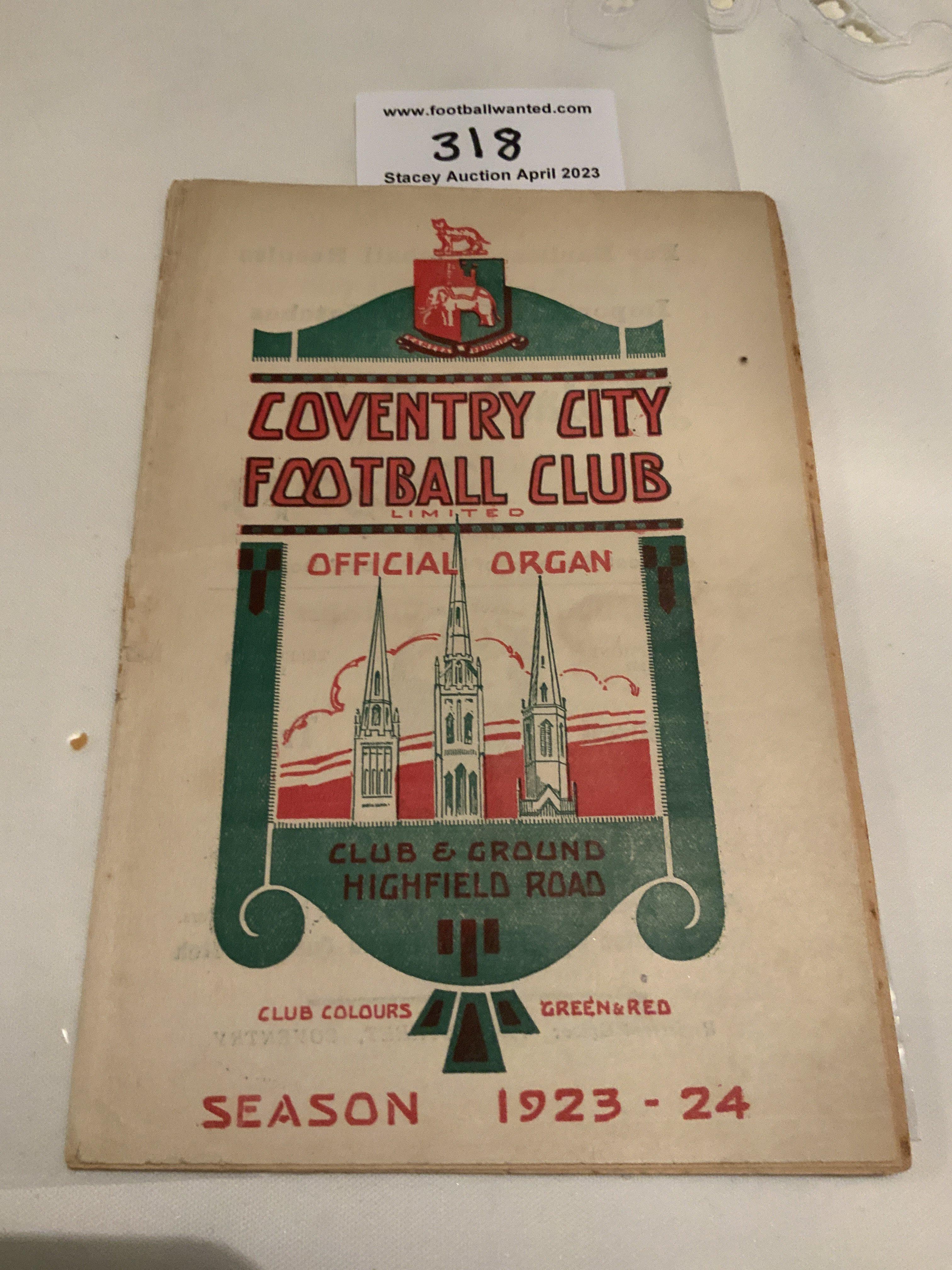 1923 - 1924 Coventry City v Crystal Palace Football Programme: Good condition league programme with no team changes. Very hard to obtain.
