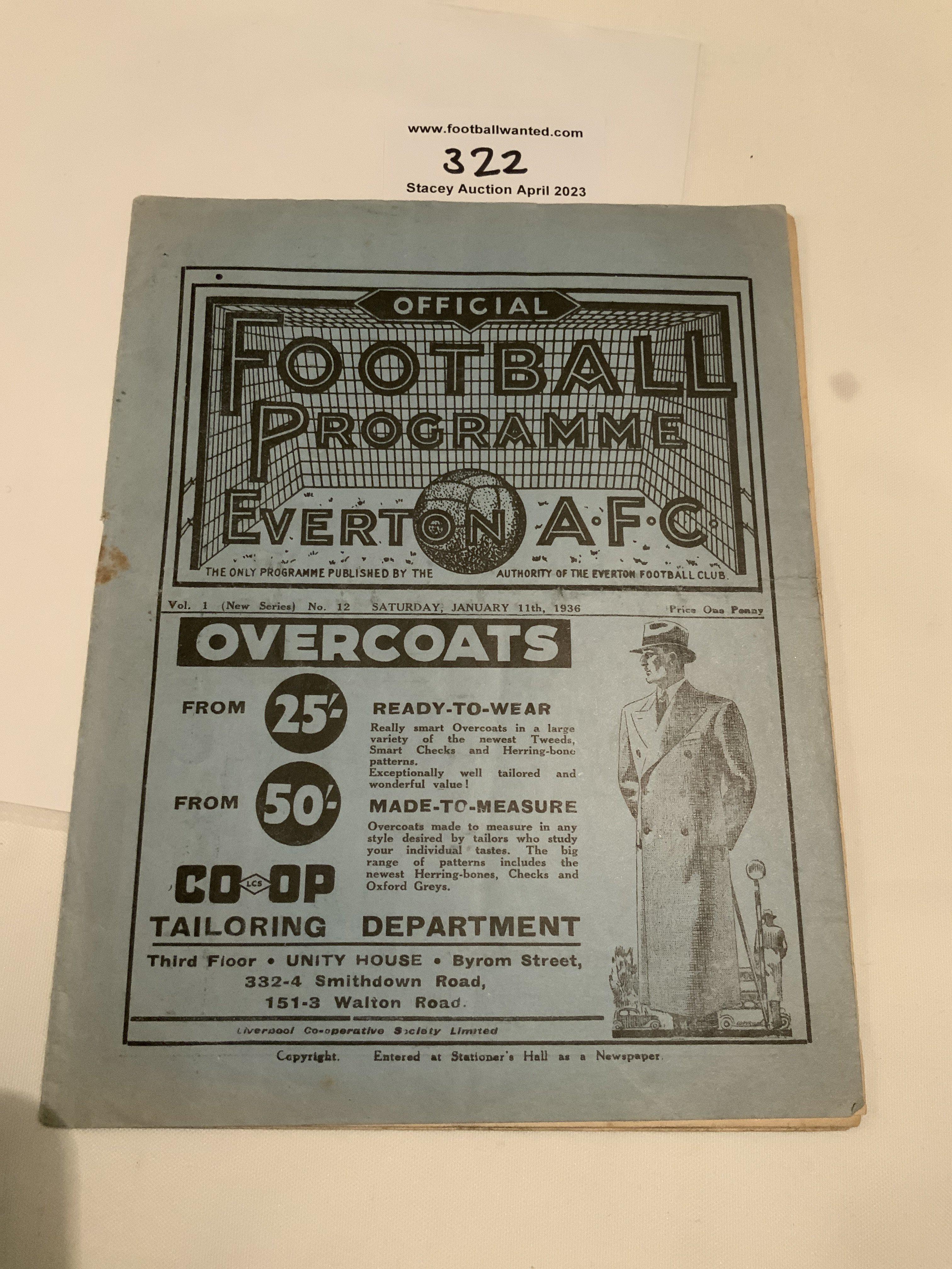 35/36 Everton v Preston FA Cup Football Programme: Very good condition programme with no team changes.