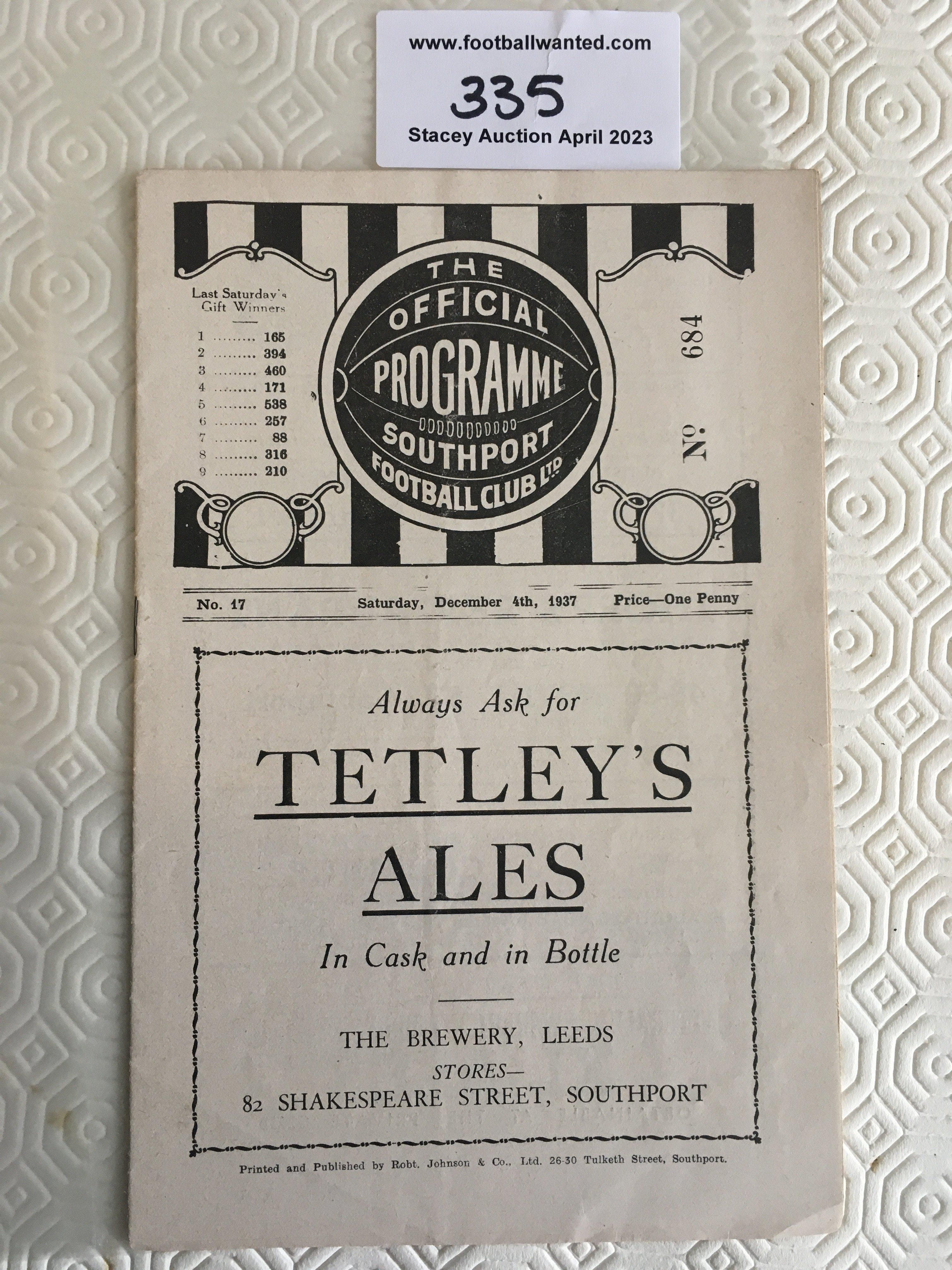 37/38 Southport v New Brighton Football Programme: Excellent condition league programme with no team changes.