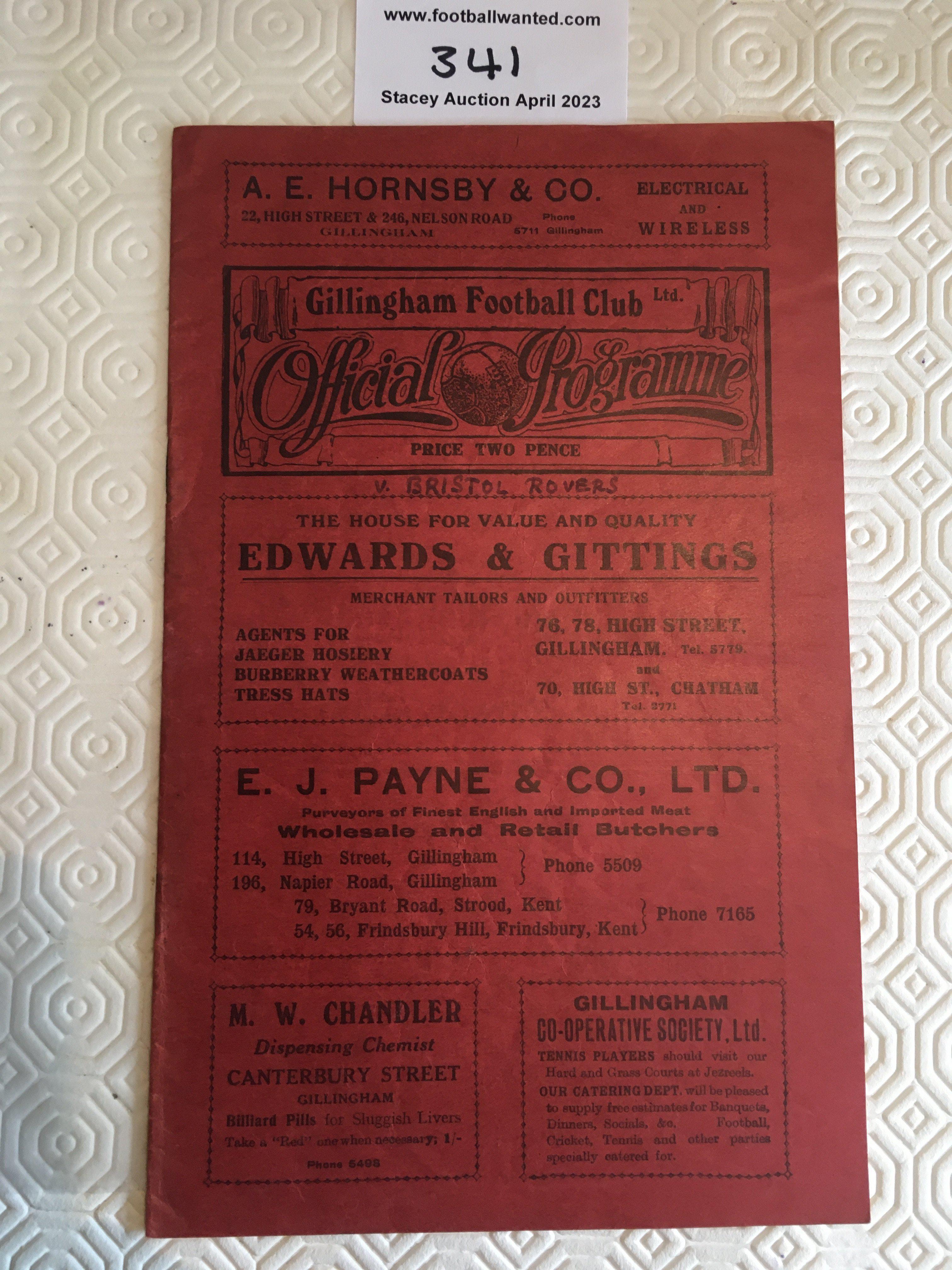 30/31 Gillingham v Bristol Rovers Football Programme: 3rd division programme in good condition with team changes. The word Bristol Rovers written to cover. The red cover has bled through.