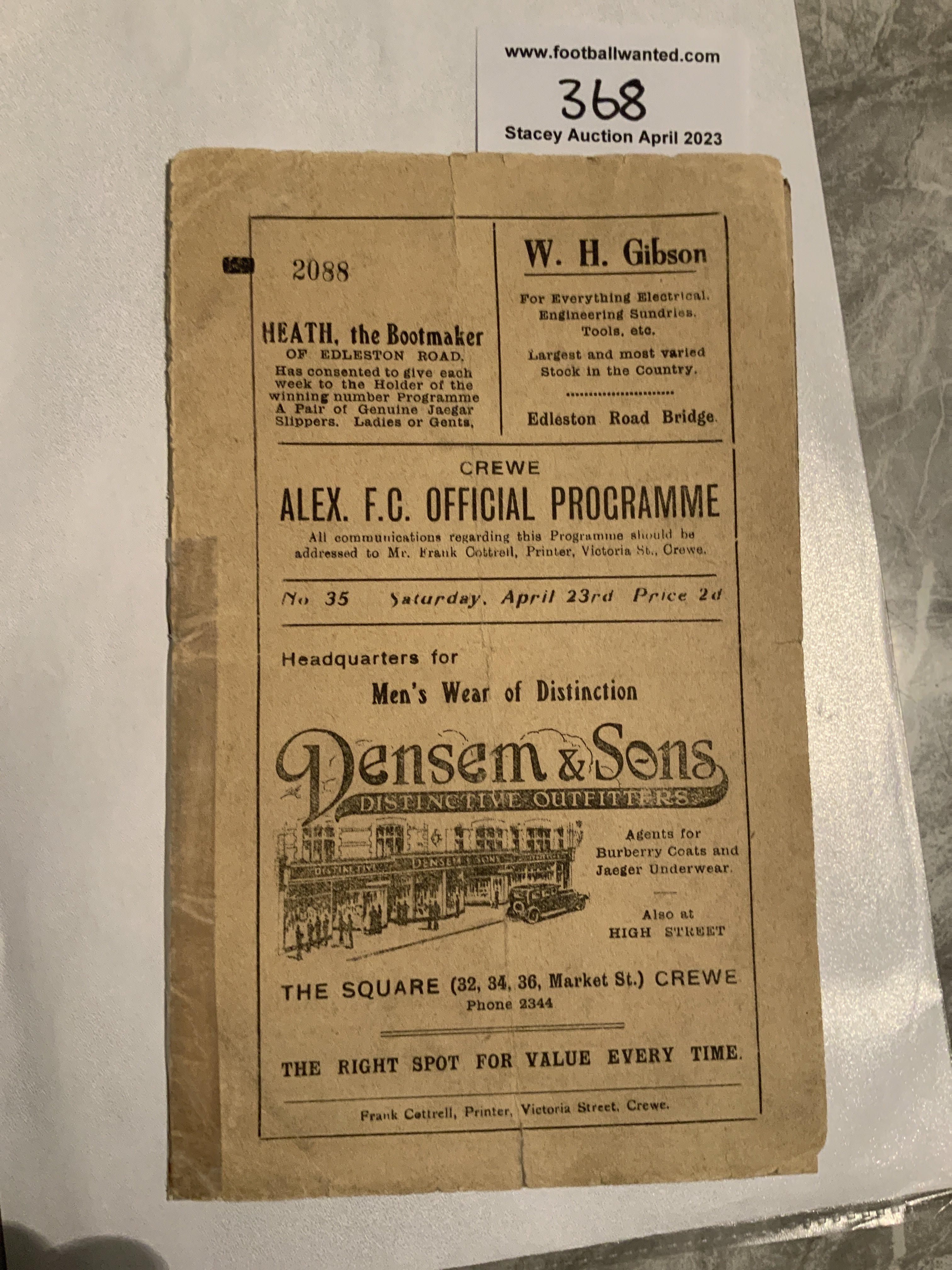 1931 - 1932 Crewe Alexandra v Chester Football Programme: Fair condition with no team changes. Tape to spine and repairs to tears.