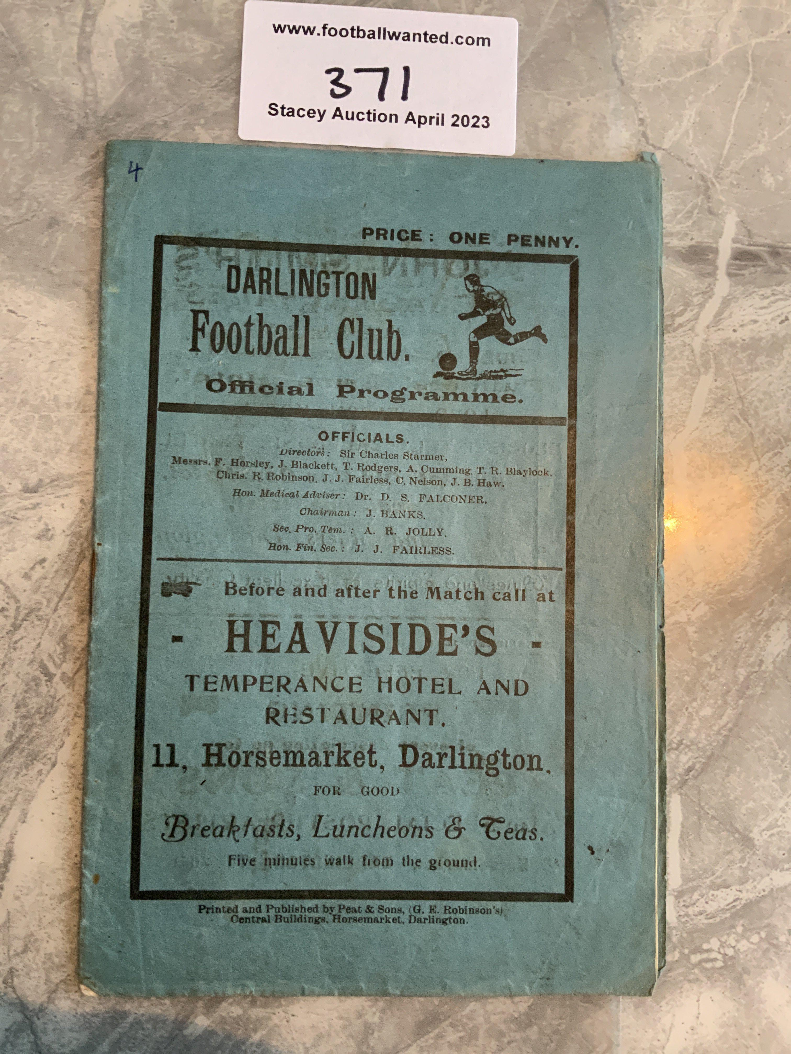 1928 1929 Darlington v Wrexham Football Programme: Very good condition with no team changes. Discreet number 4 written to top left corner.