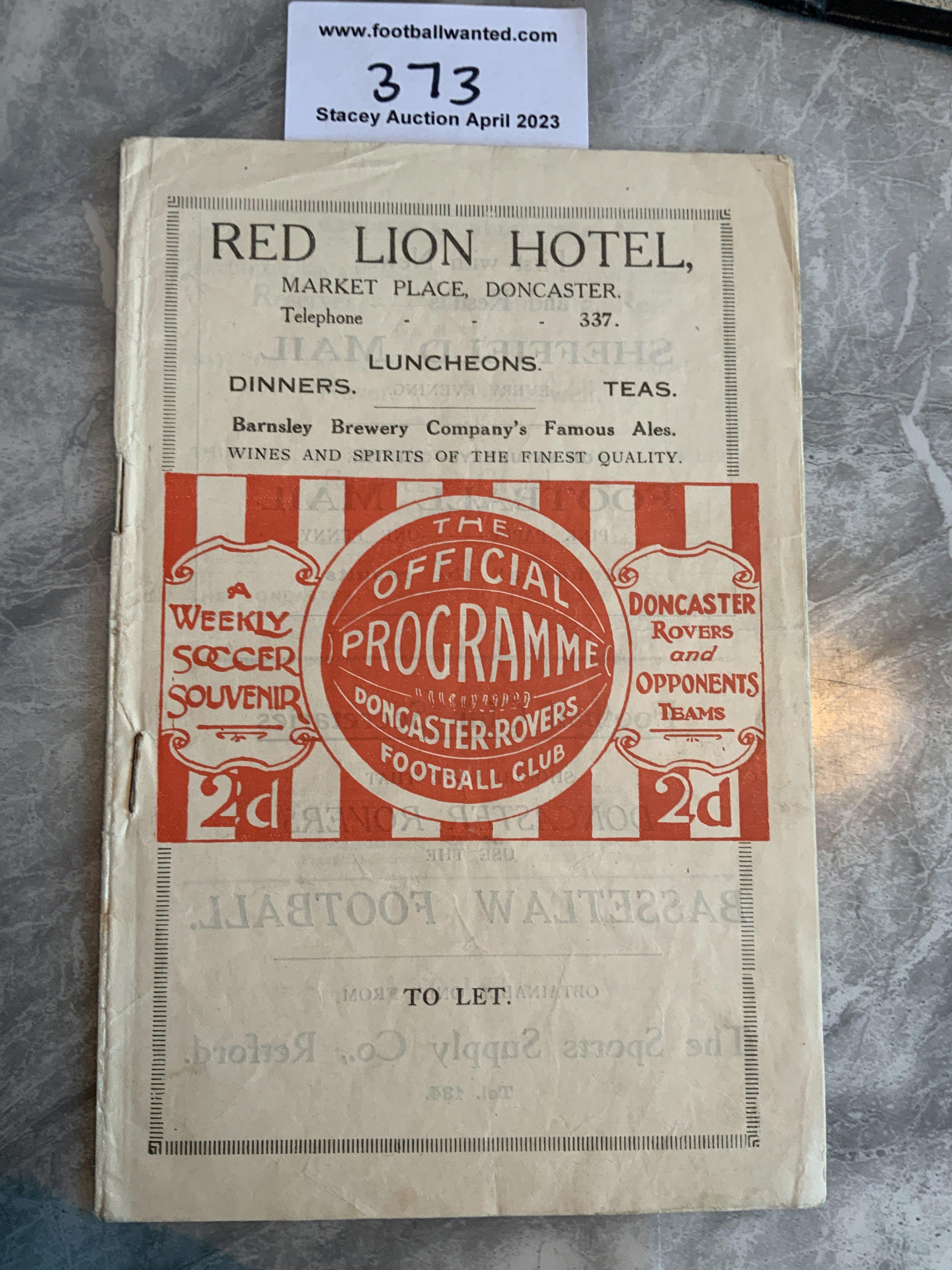 1928 - 1929 Doncaster Rovers v Tranmere Rovers Football Programme: Very good condition with no team changes.