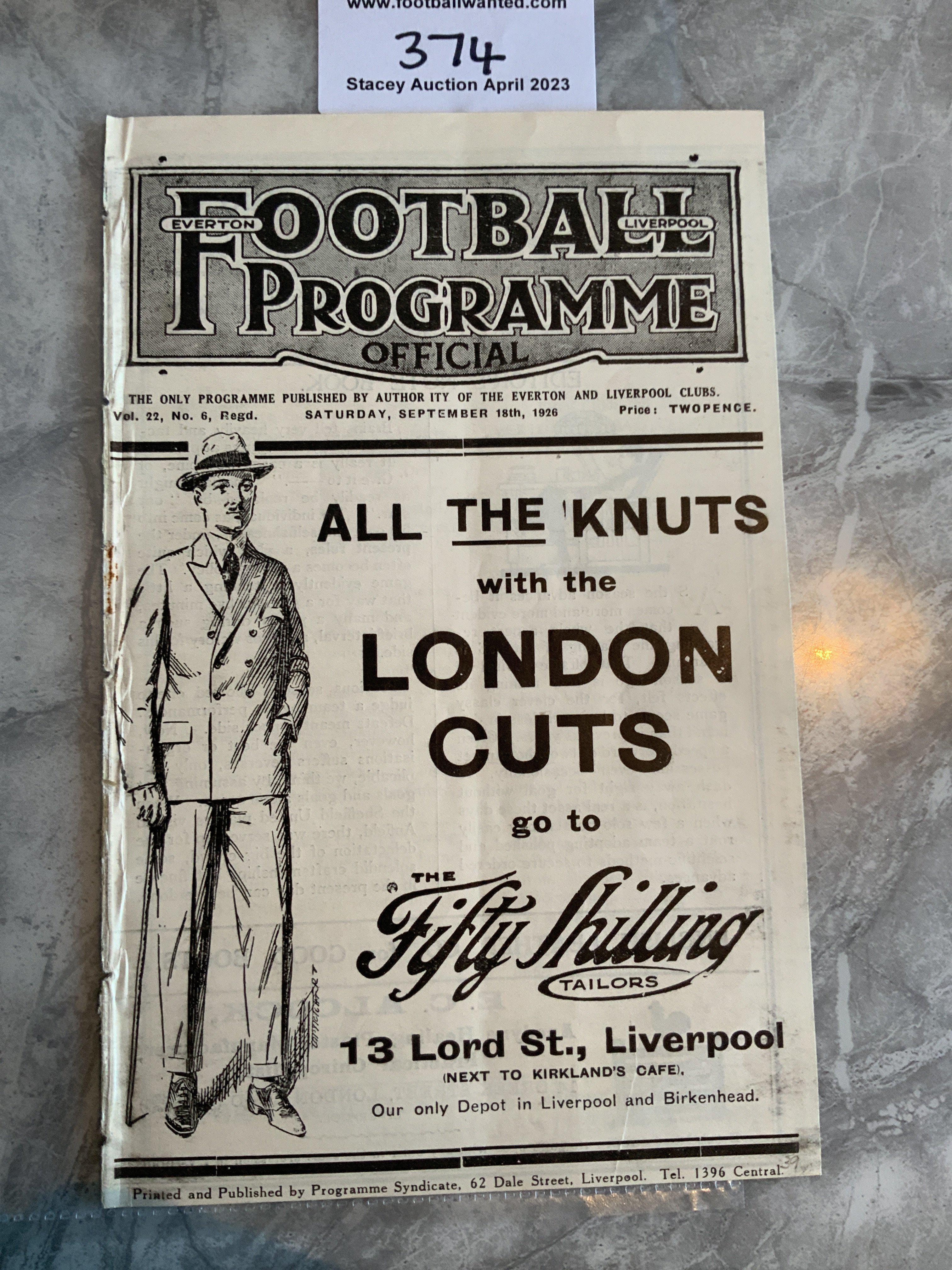 1926 - 1927 Everton v Leicester City Football Programme: Excellent condition ex bound with couple of discreet team changes. Covers intact.