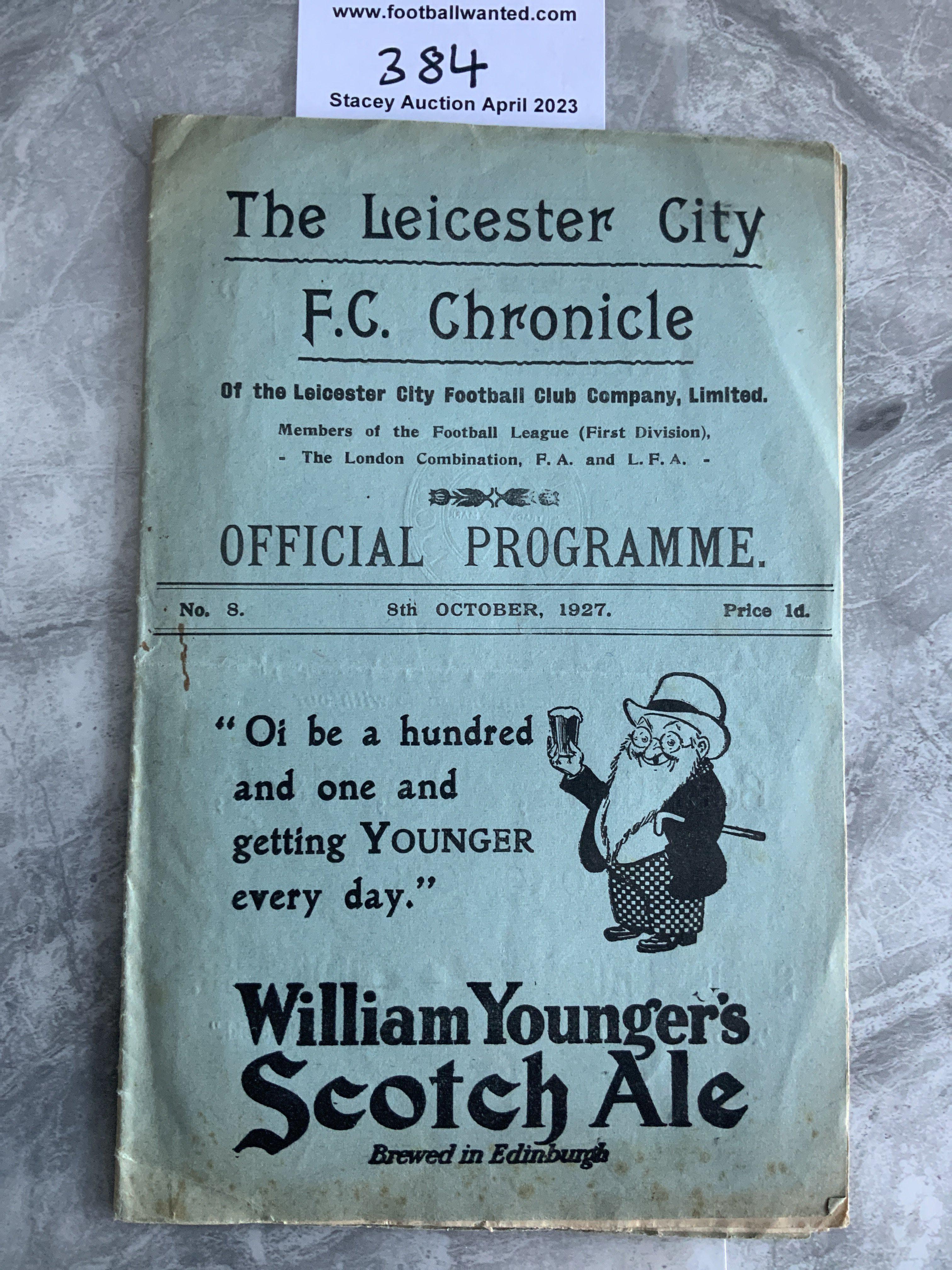 1927 - 1928 Leicester City v Liverpool Football Programme: Very good condition with no team changes. Light foxing at the bottom. Whilst a league match it was also Leicester captains John Duncans benefit. C/W whole page newspaper report.