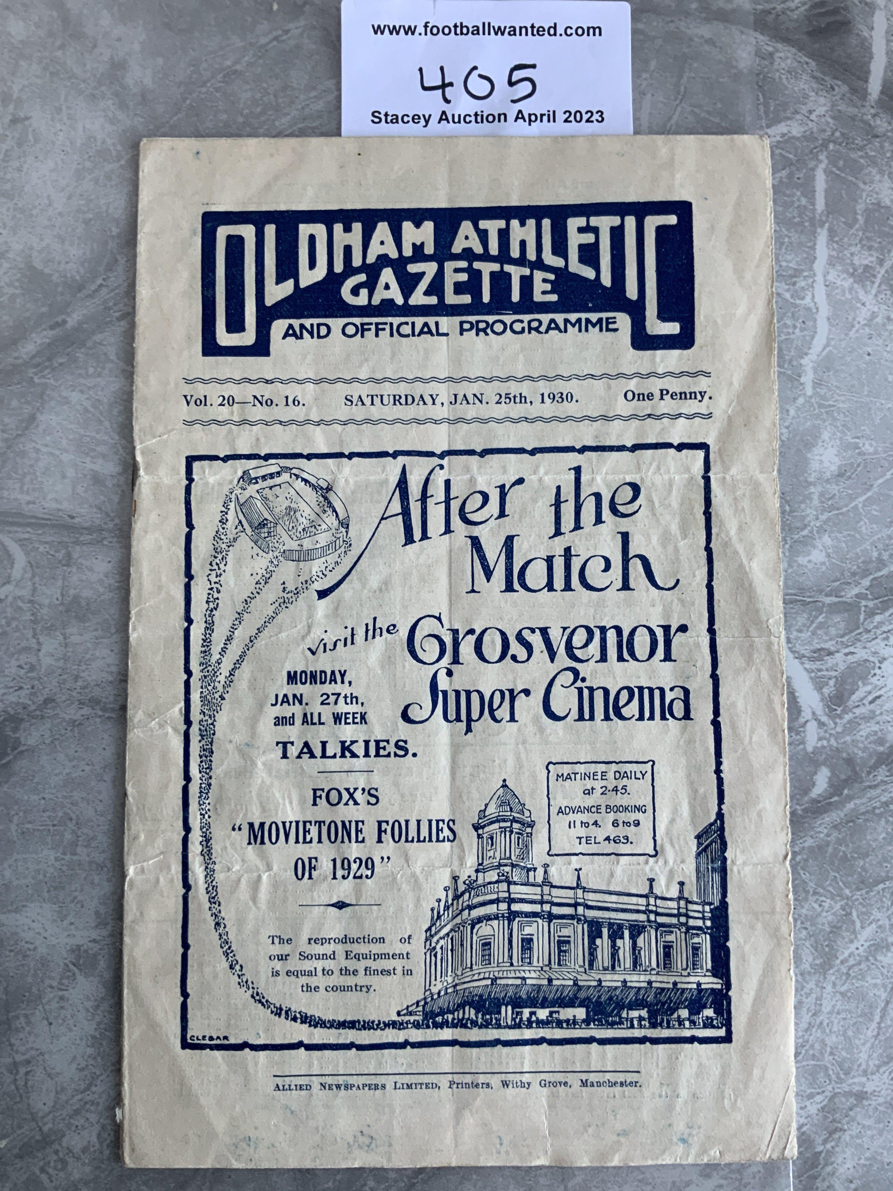 1929 - 1930 Oldham Athletic v Sheffield Wednesday Football Programme: Fair condition with writing to team page. Folding and a bit of wear to back page.