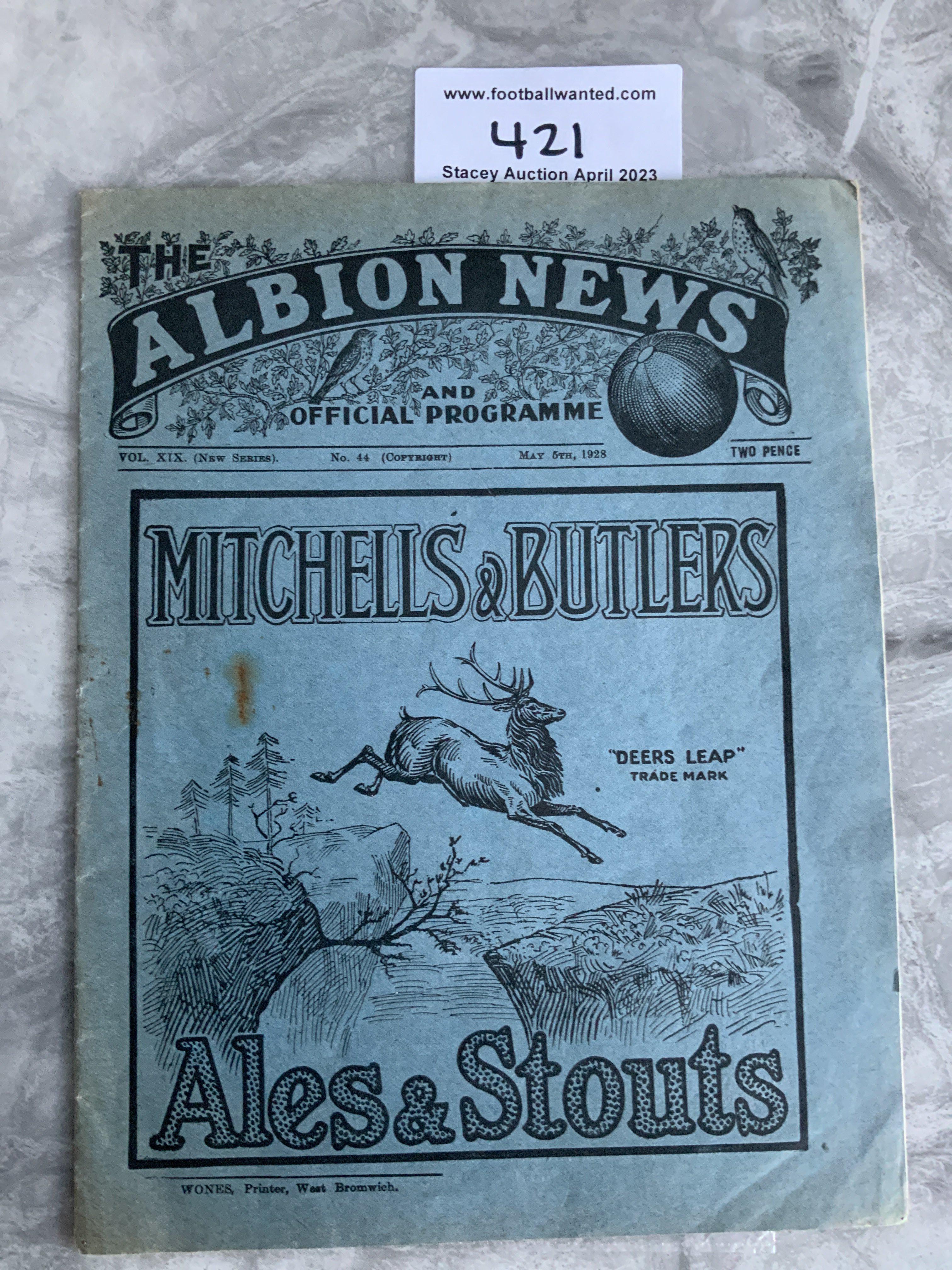 1927 - 1928 West Brom v Port Vale Football Programme: Very good condition with no team changes.