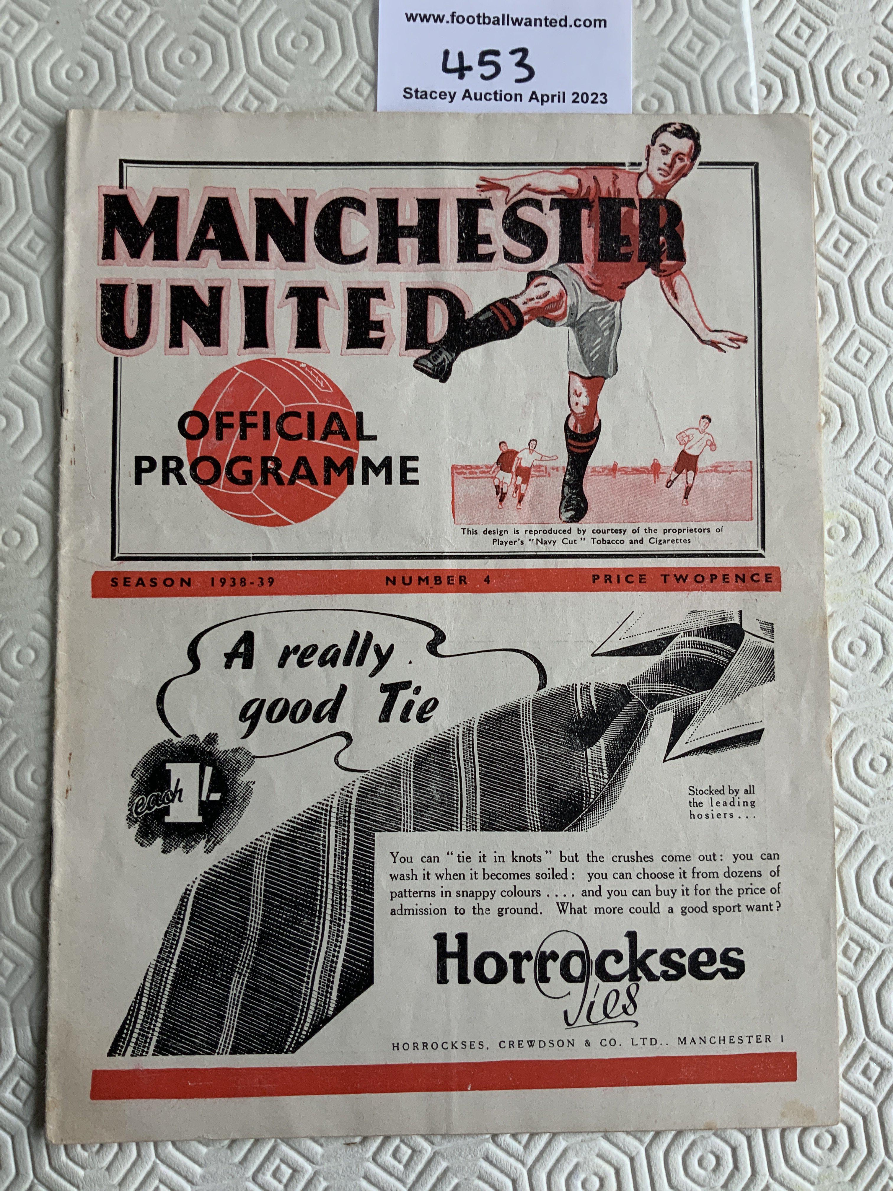 38/39 Manchester United v Charlton Football Programme: Excellent condition league match with no team changes.