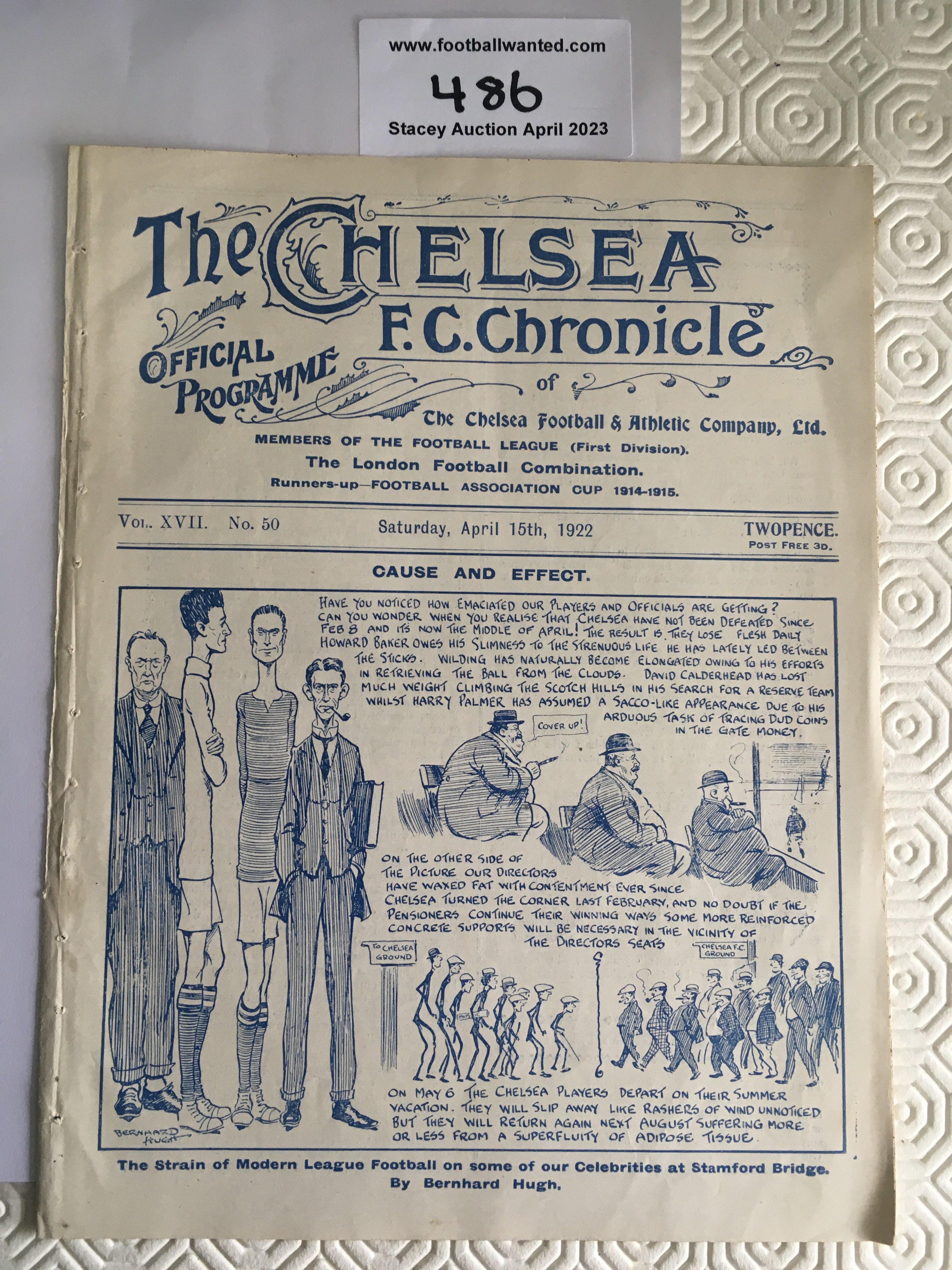 1921 - 1922 Chelsea v Sunderland Football Programme: Four pager ex bound in good condition with no team changes.