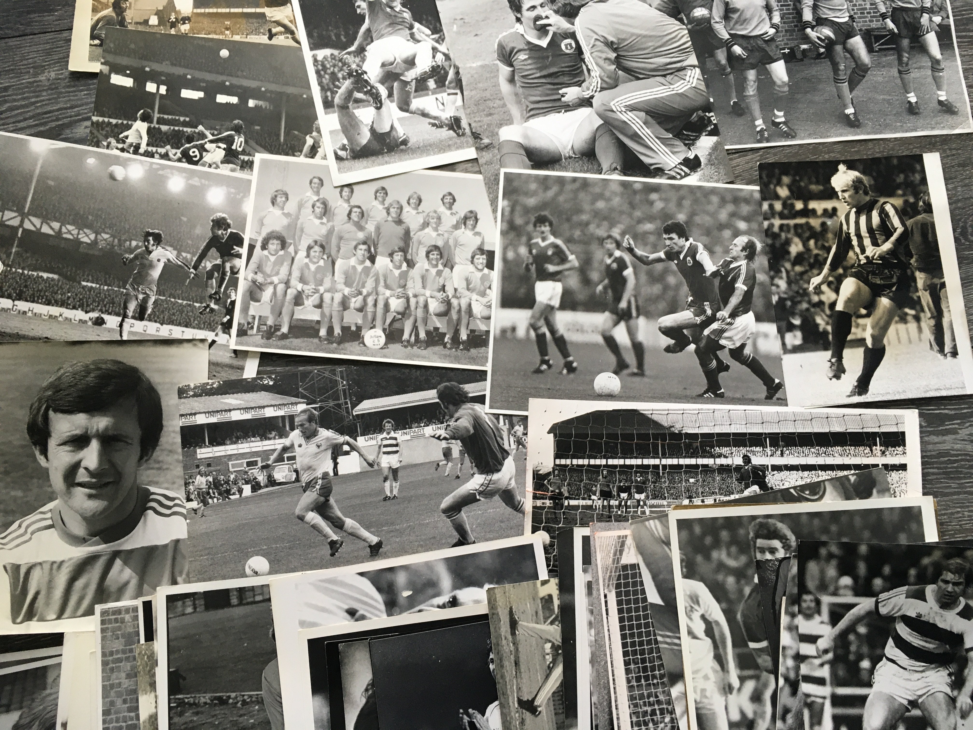 1970s Football Press Photos: Black and white mostly with press stamps to rear. Mixture of individual player and match action with good Chelsea content. Good condition in various sizes. (60)