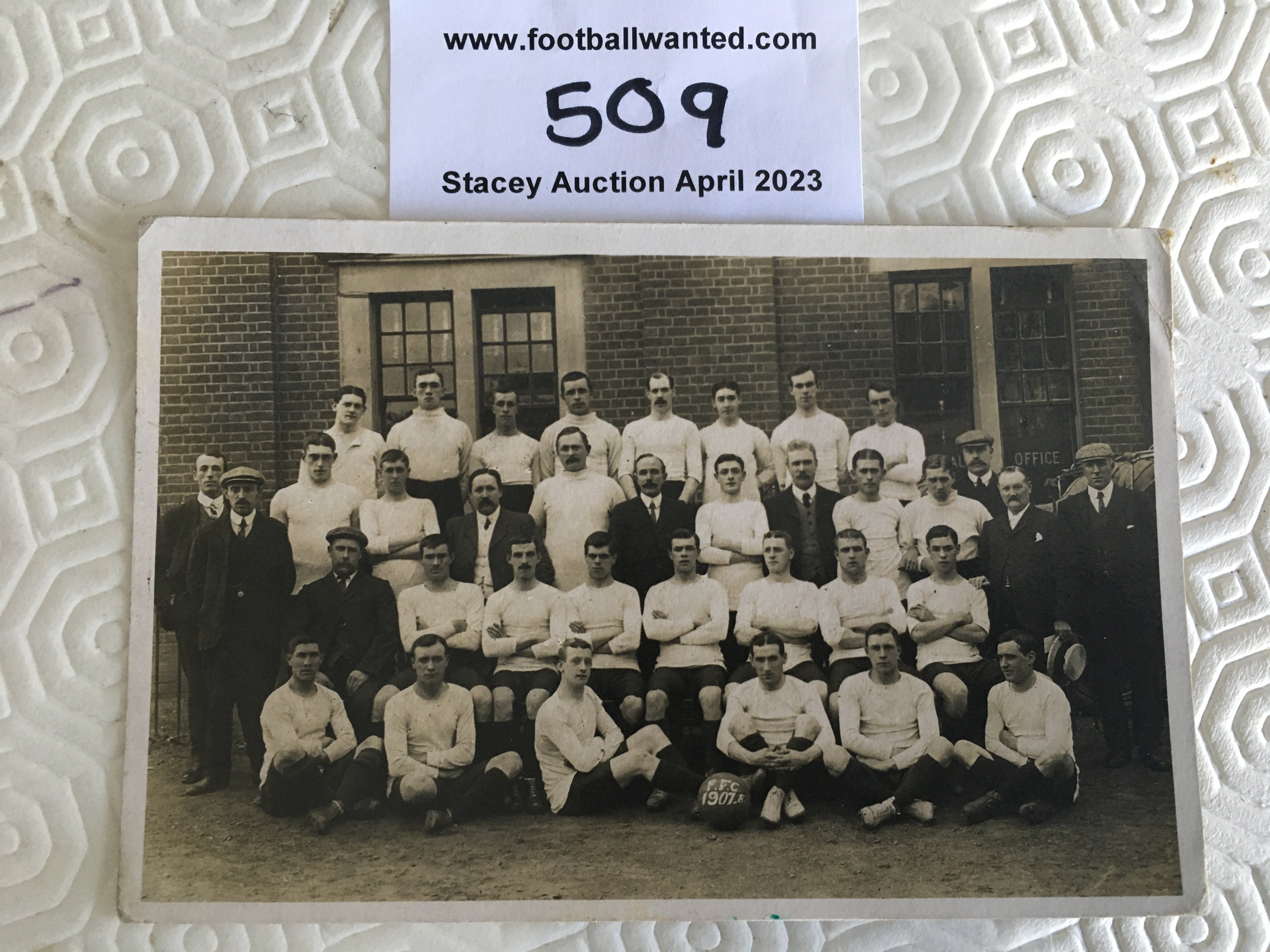 Fulham 1907 - 1908 Football Postcard: Very good condition team group with address, postmarked stamp and message to rear.