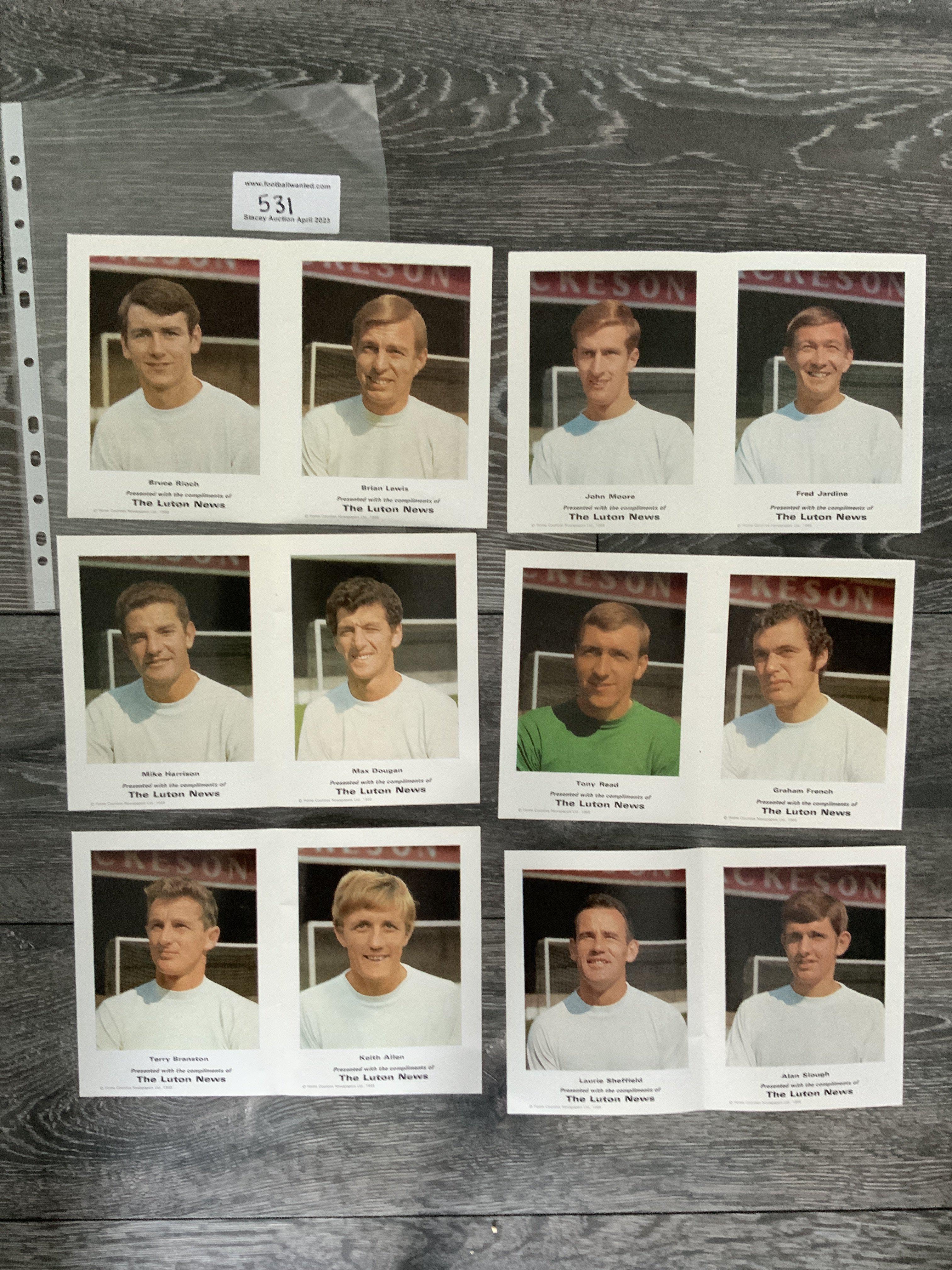 1960s Luton Town Football Photos: 12 head and shoulders photos with compliments of The Luton News produced in 1968. 6 pages with 2 pictures on each including Bruce Rioch, all in excellent condition .